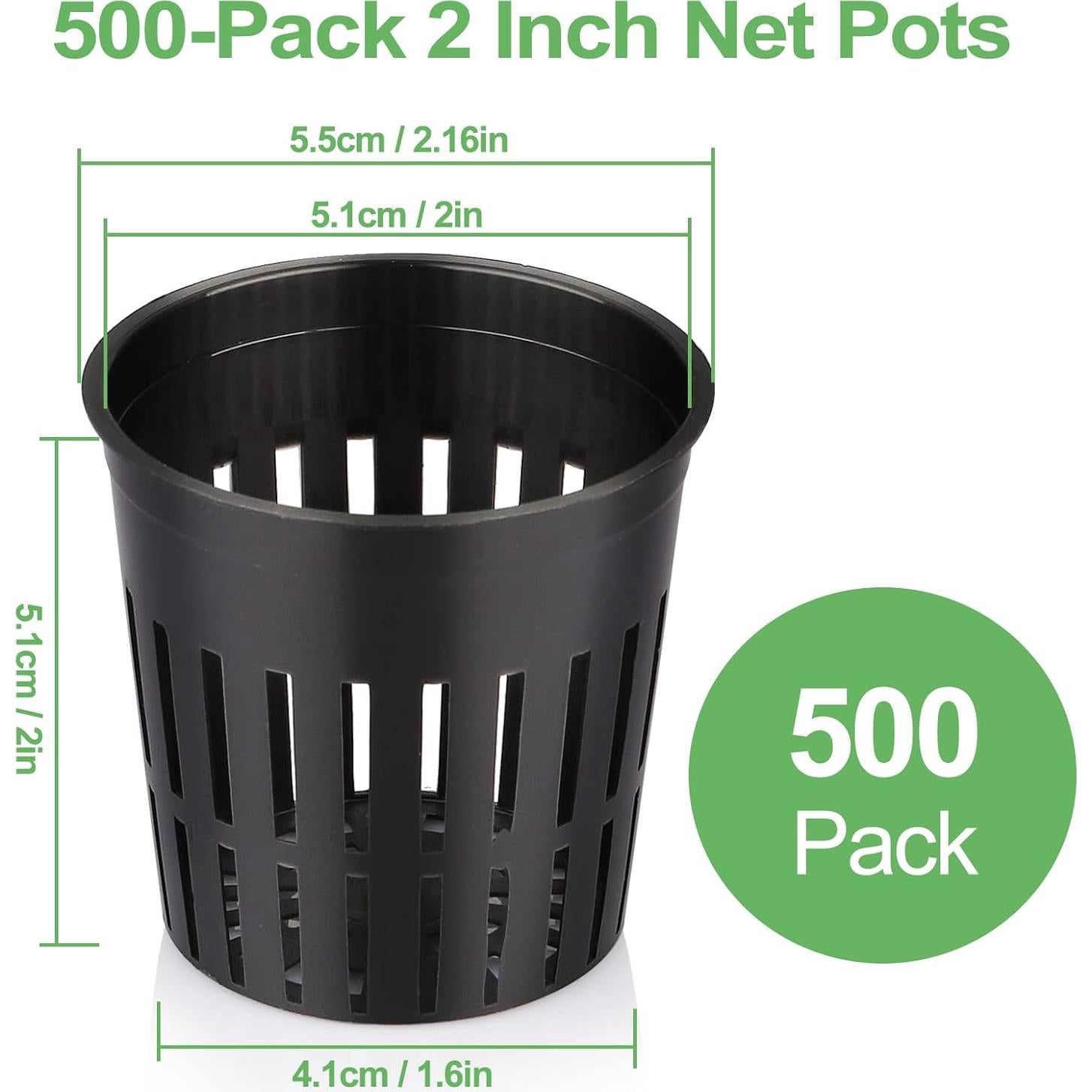 Paquete de 500 macetas de hidroponía Reeooue 5.08 cm malla