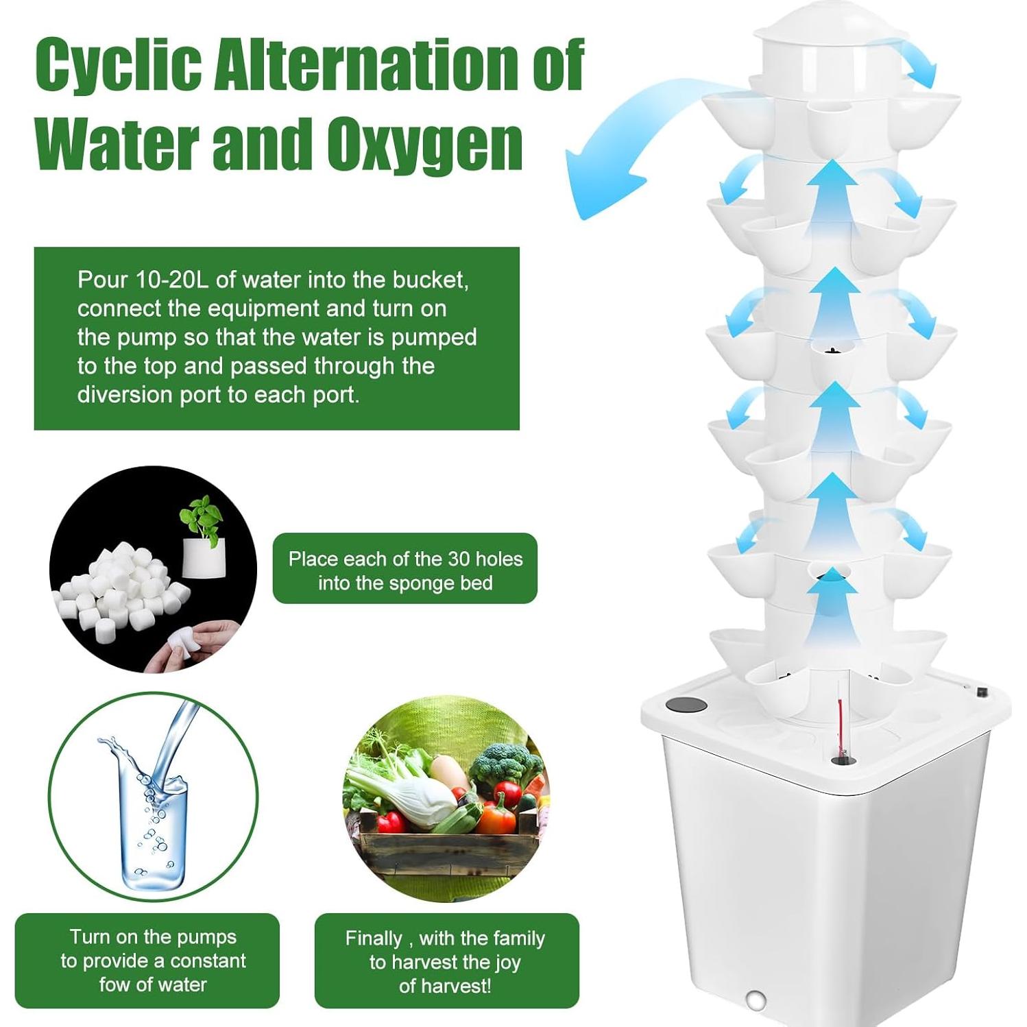 Torre Hidropónica Vertical iondelce para 30 Plantas 10L Blanca