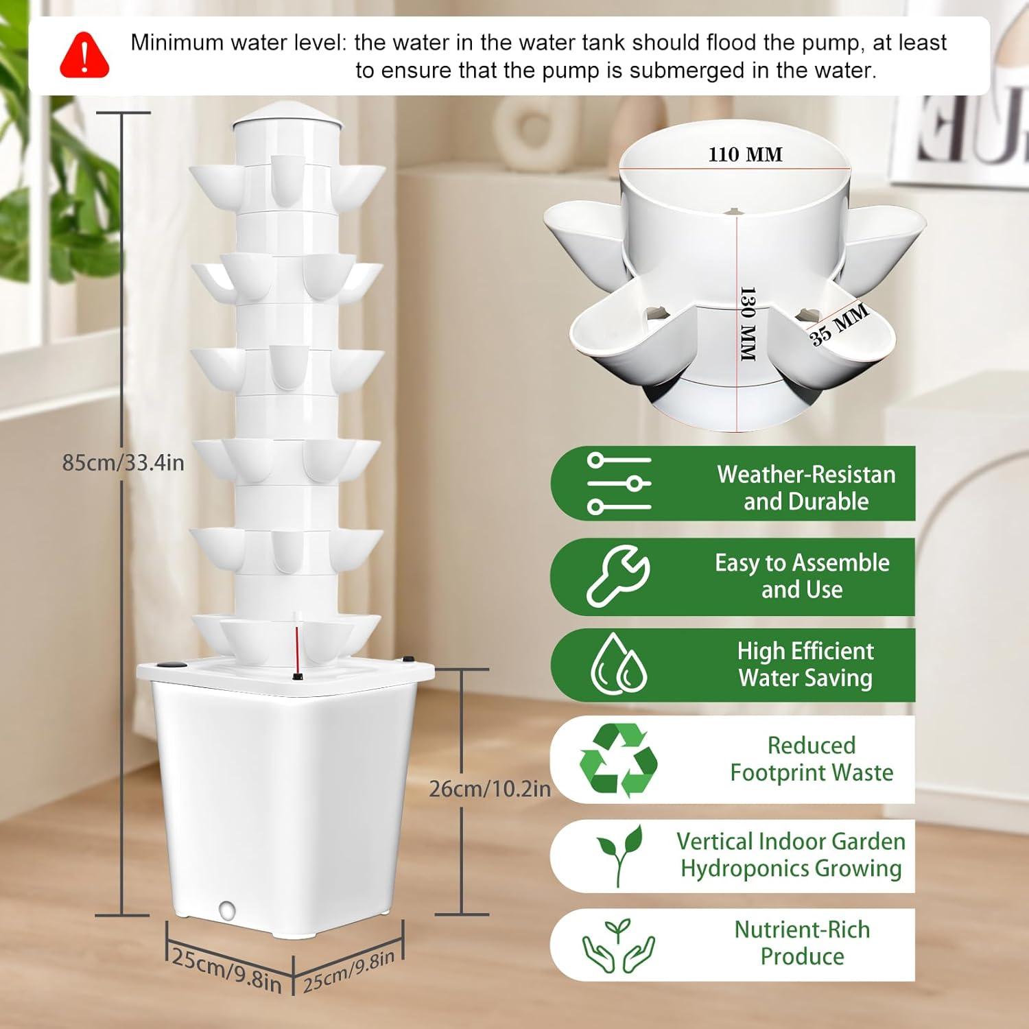 Torre Hidropónica Vertical iondelce para 30 Plantas 10L Blanca