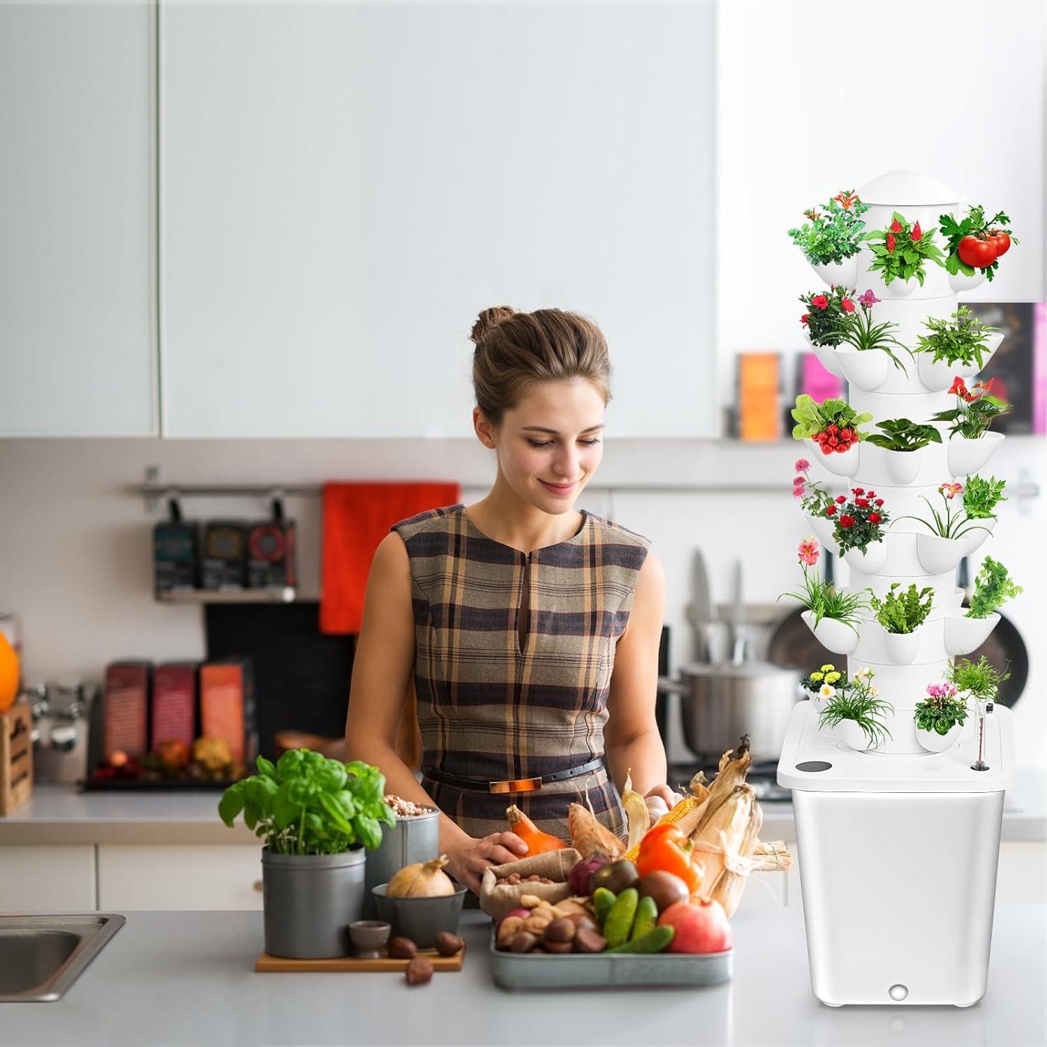 Torre Hidropónica Vertical iondelce para 30 Plantas 10L Blanca