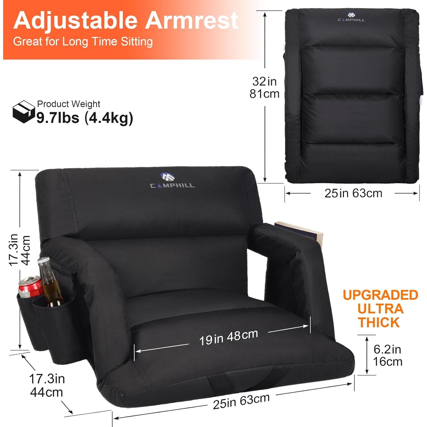 Silla de Estadio Plegable CAMPHILL con Cojín Acolchado Negro