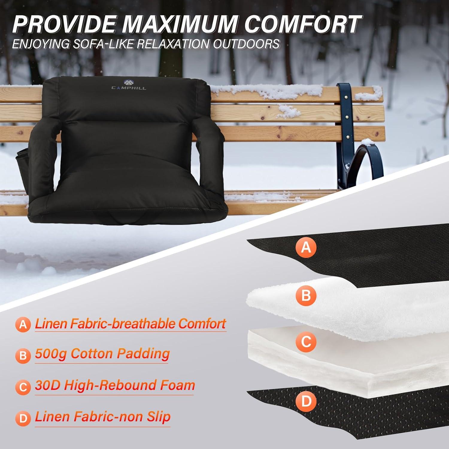 Silla de Estadio Plegable CAMPHILL con Cojín Acolchado Negro