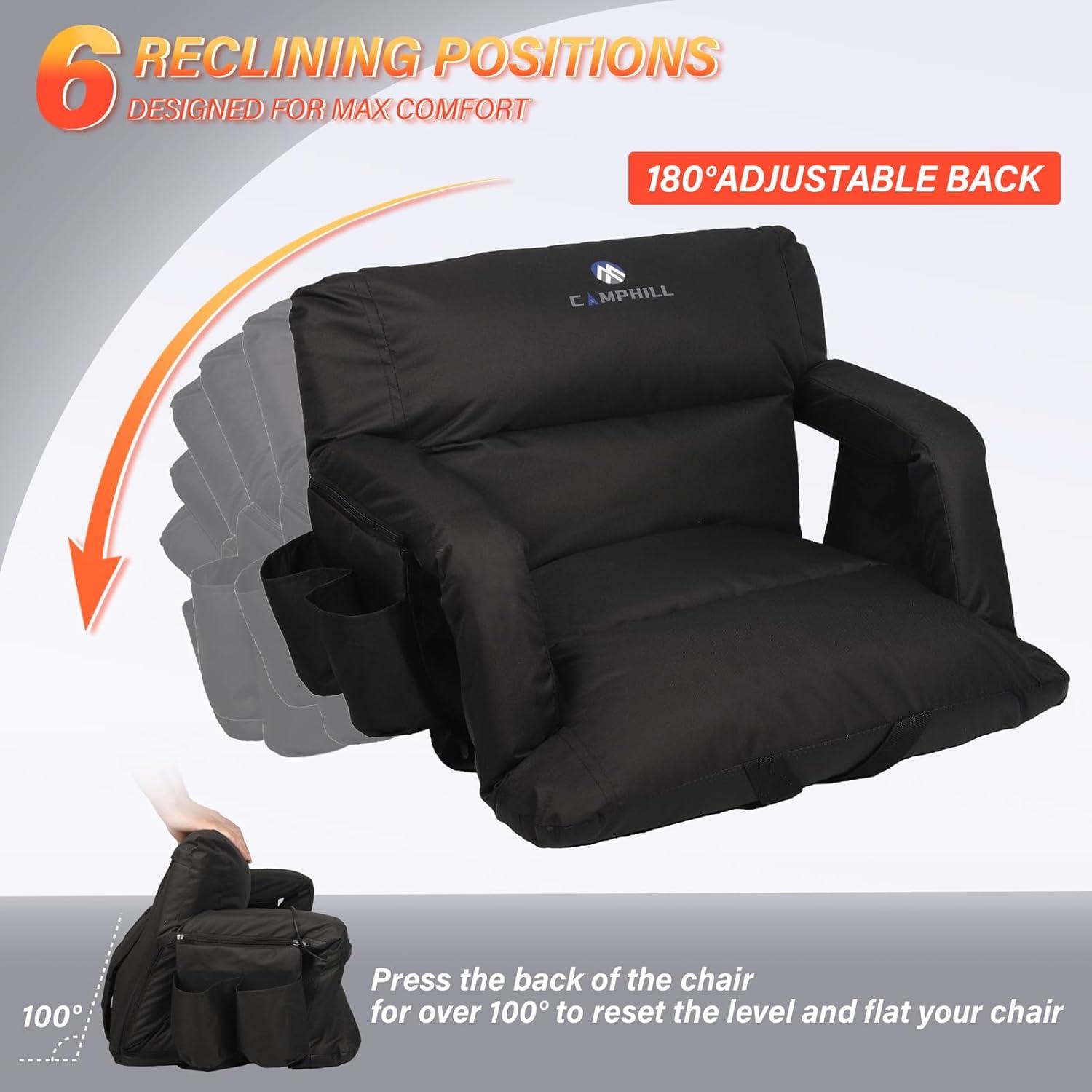 Silla de Estadio Plegable CAMPHILL con Cojín Acolchado Negro