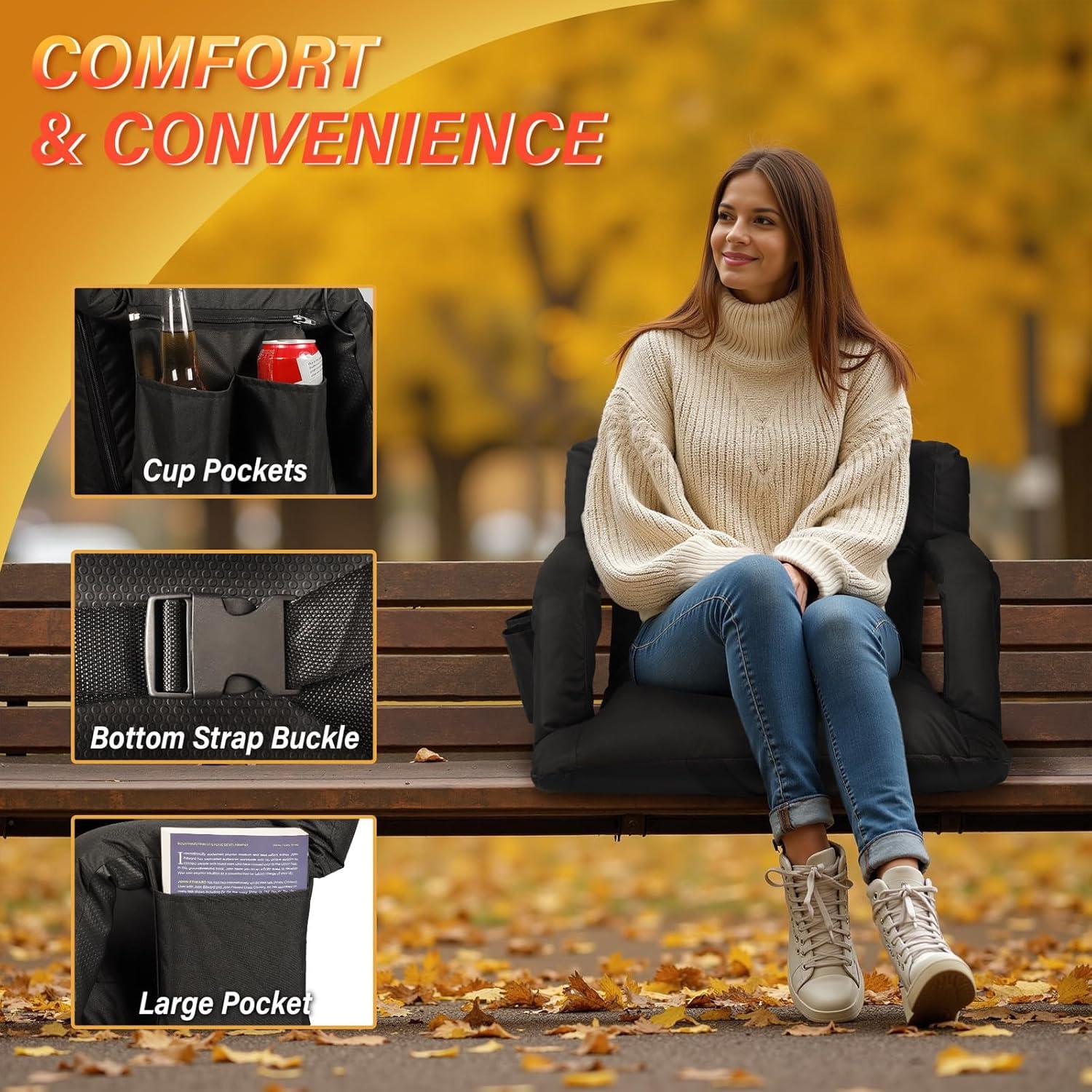 Silla de Estadio Plegable CAMPHILL con Cojín Acolchado Negro