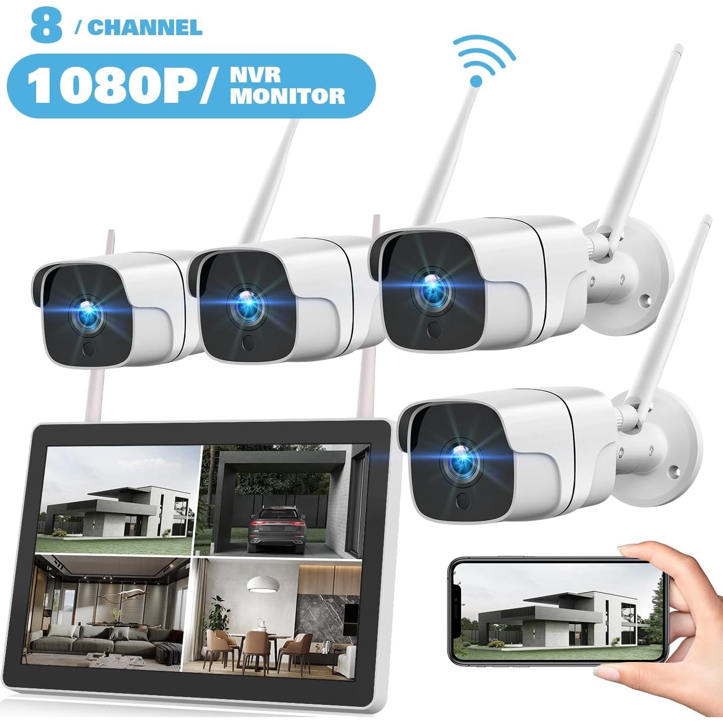 Sistema de Cámara de Seguridad Inalámbrica Genérico 4Cámaras + Monitor 12"