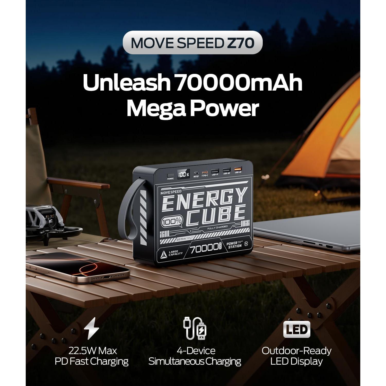 Banco de Energía Move Speed 70000mAh Carga Rápida 22.5W