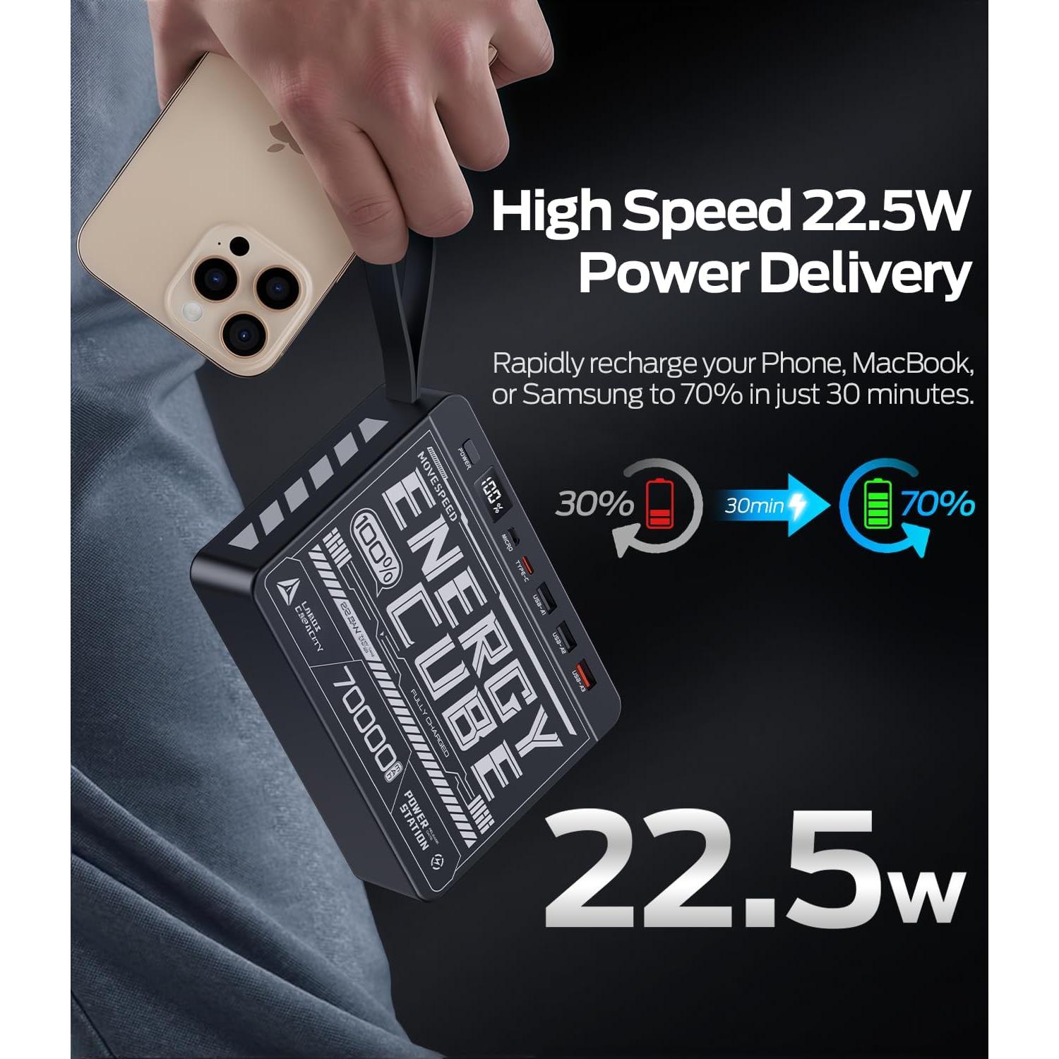 Banco de Energía Move Speed 70000mAh Carga Rápida 22.5W