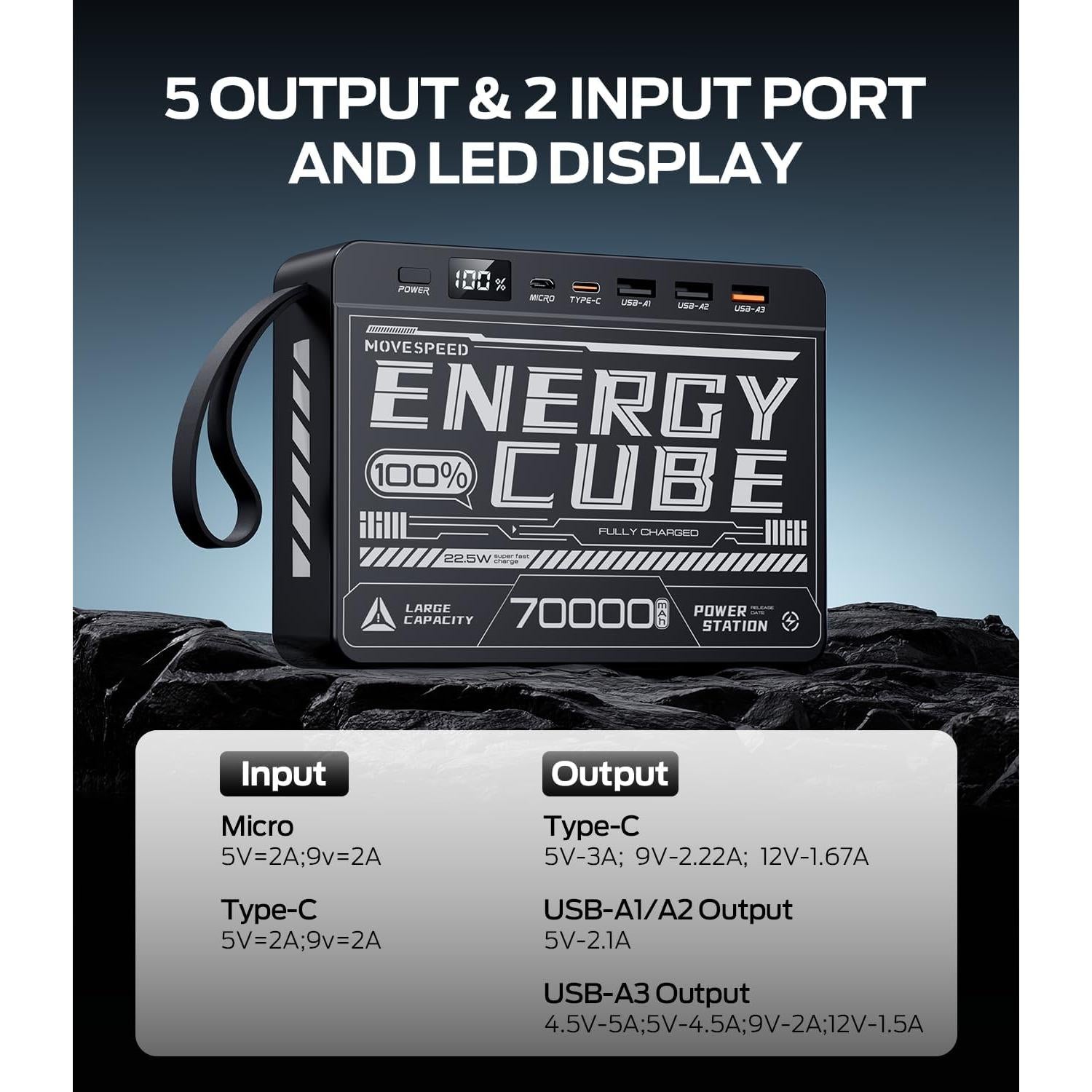 Banco de Energía Move Speed 70000mAh Carga Rápida 22.5W