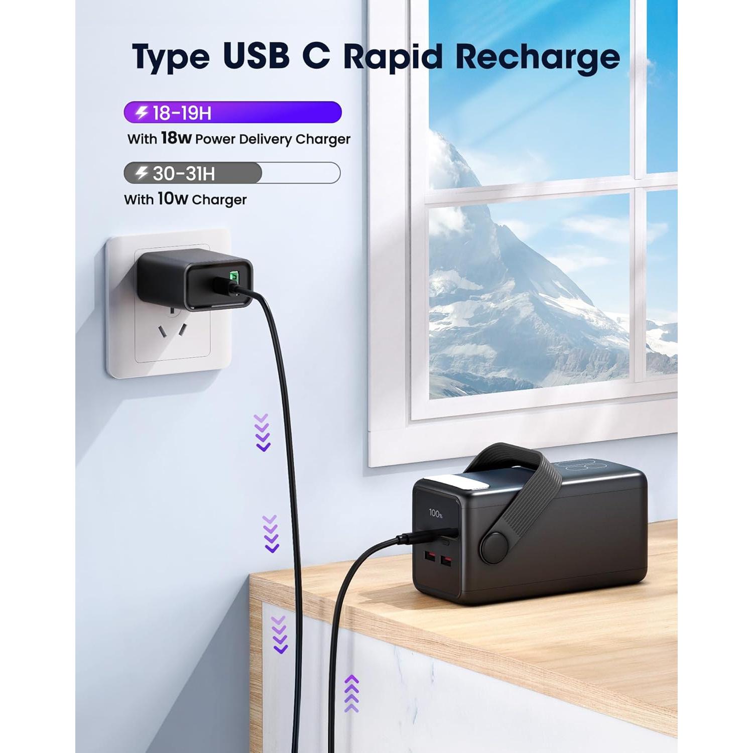 Cargador Portátil 80000mAh Aterob, Carga Rápida 22.5W USB C