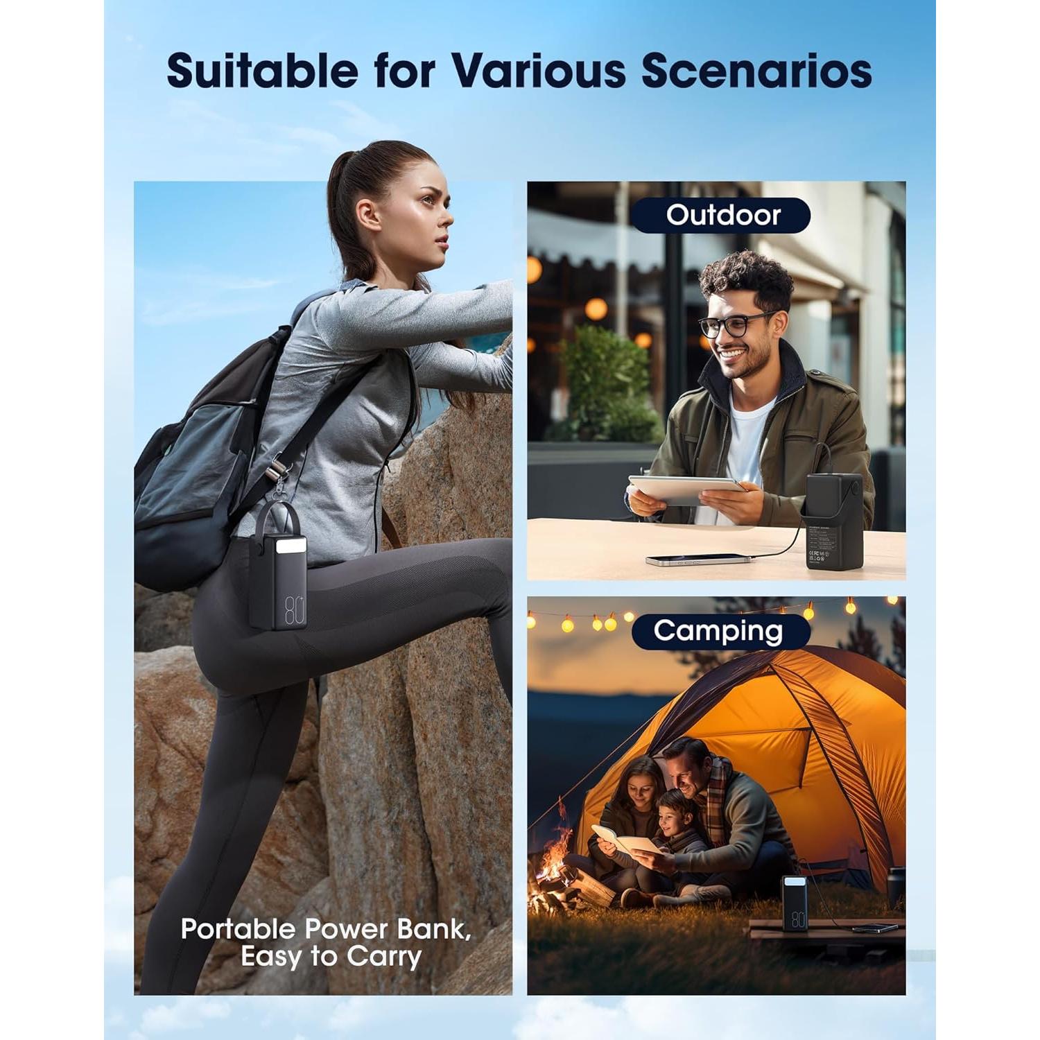 Cargador Portátil 80000mAh Aterob, Carga Rápida 22.5W USB C