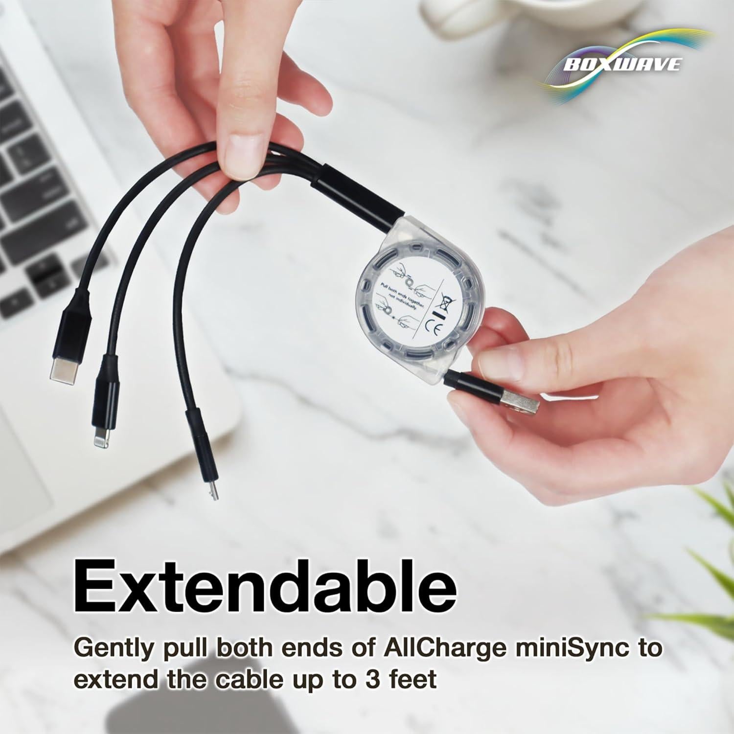 Cable Retráctil BoxWave para Onyx BOOX Tab Ultra - USB 3 en 1