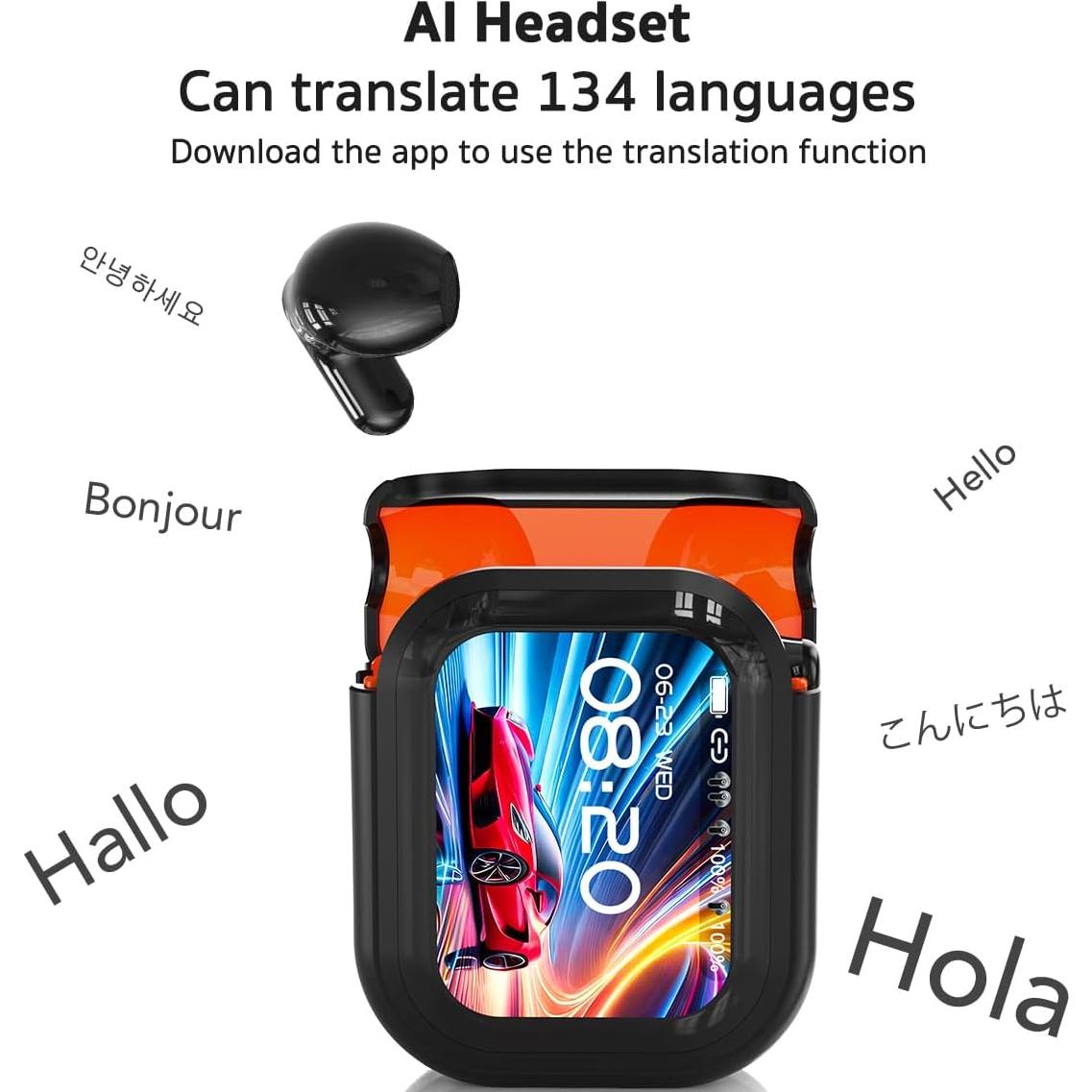 Auriculares de Traducción Inalámbricos NE20 - 6 Modos, 135 Idiomas, 60H Reproducción, Pantalla Táctil LCD