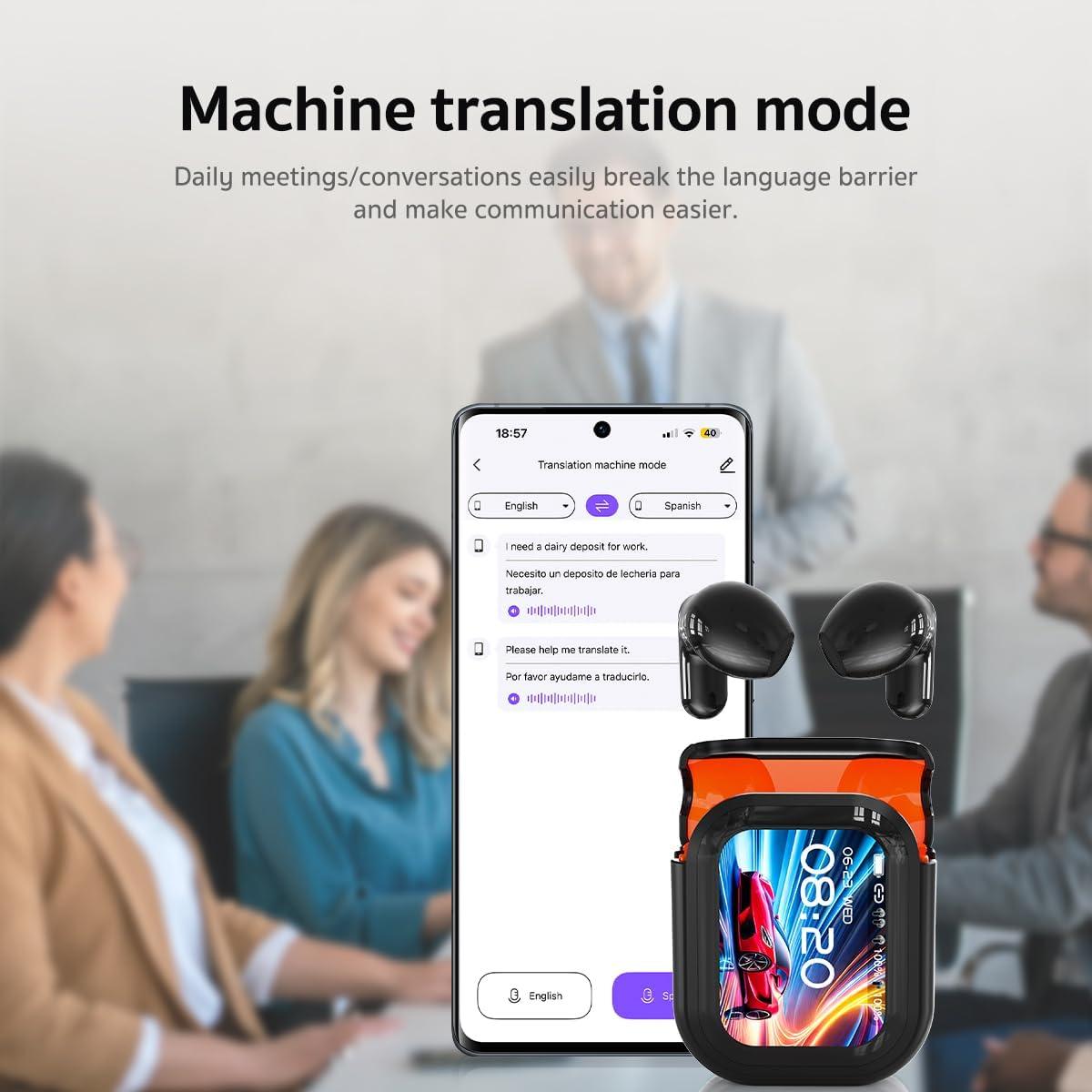 Auriculares de Traducción Inalámbricos NE20 - 6 Modos, 135 Idiomas, 60H Reproducción, Pantalla Táctil LCD