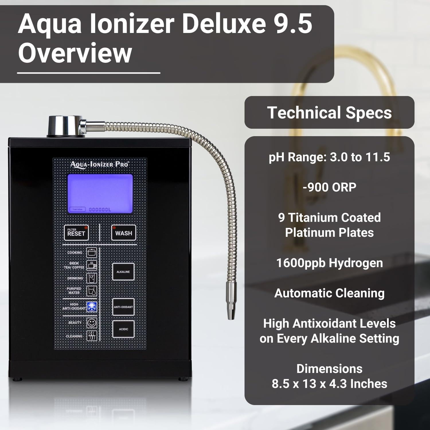 Ionizador de Agua Alcalina Aqua Deluxe 9.5 | Filtración 4000L