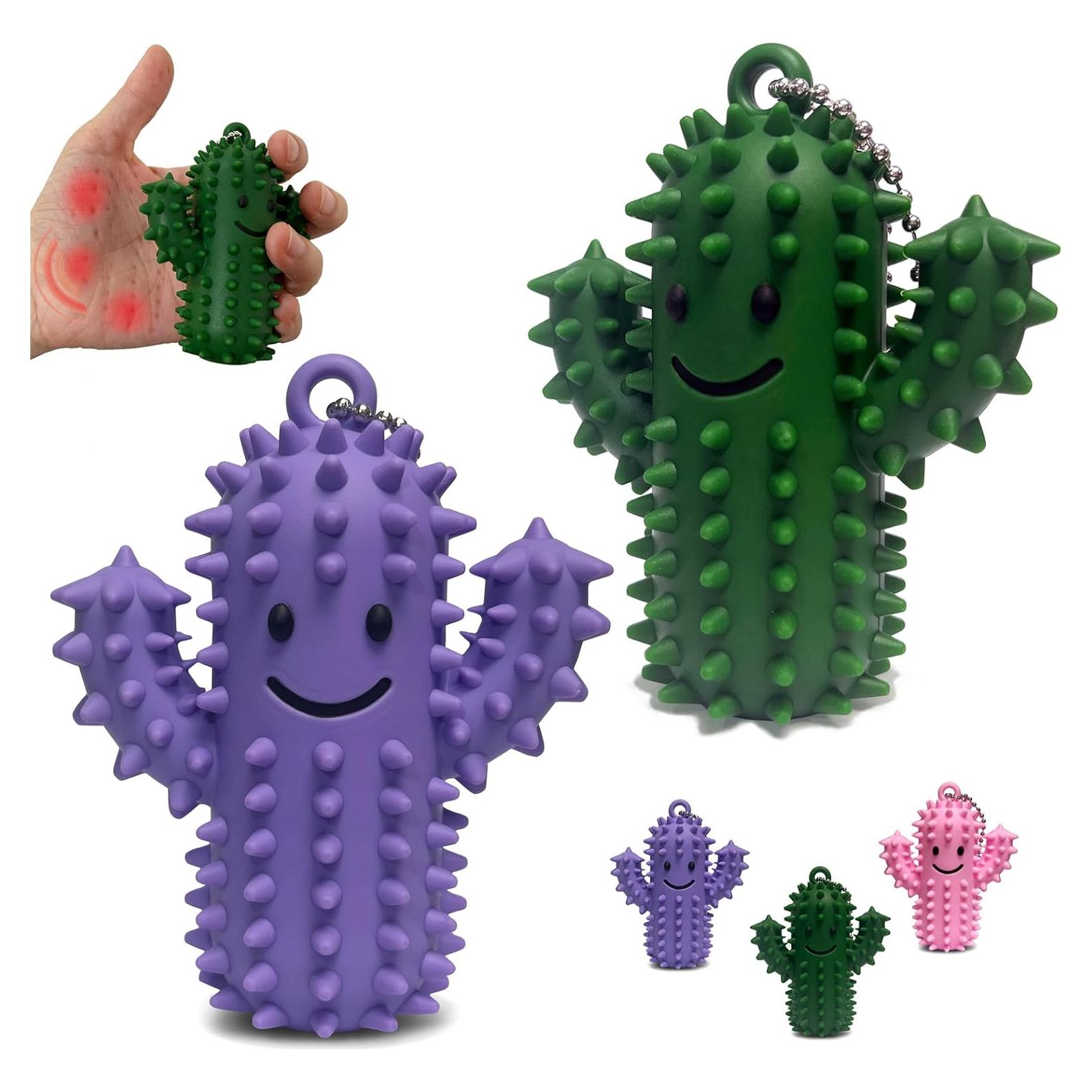 Juguete Antiestrés Cactus Verde-Púrpura Silicona 8.4 cm