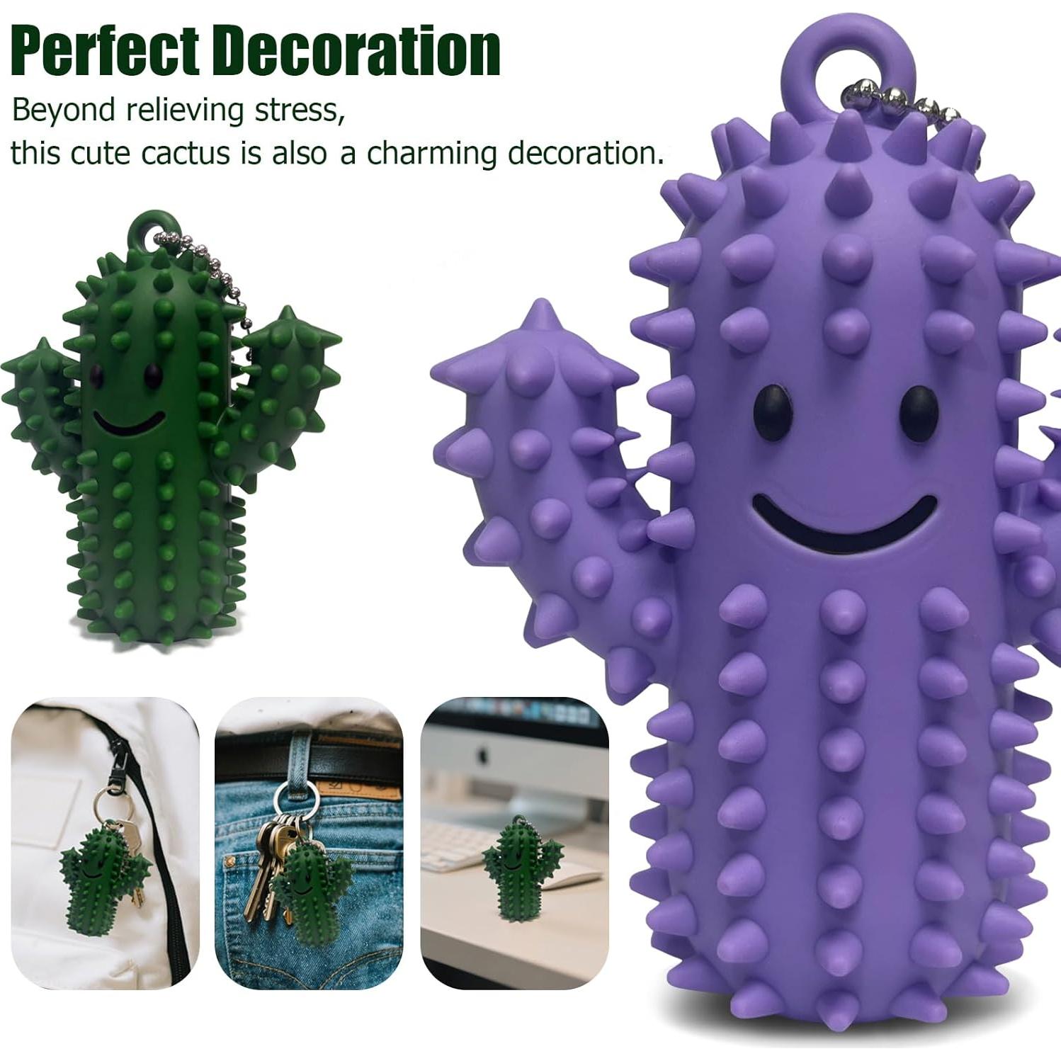 Juguete Antiestrés Cactus Verde-Púrpura Silicona 8.4 cm