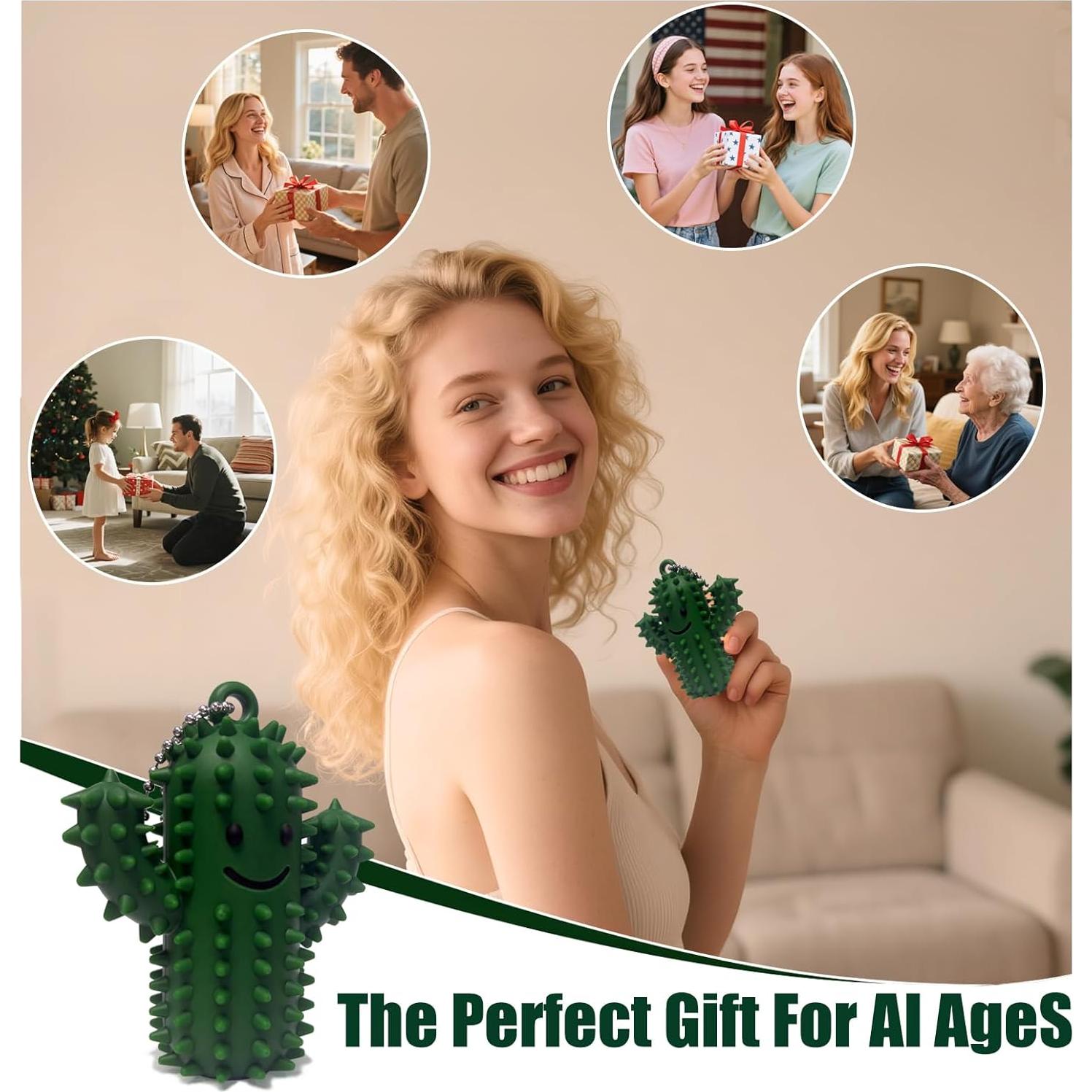 Juguete Antiestrés Cactus Verde-Púrpura Silicona 8.4 cm