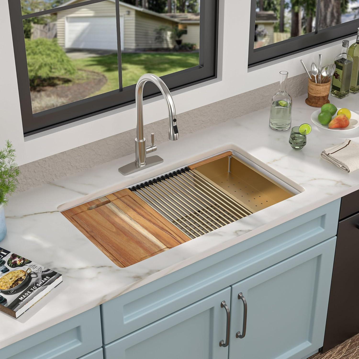 Fregadero de Cocina Fulorni 30" Blanco Compuesto de Granito