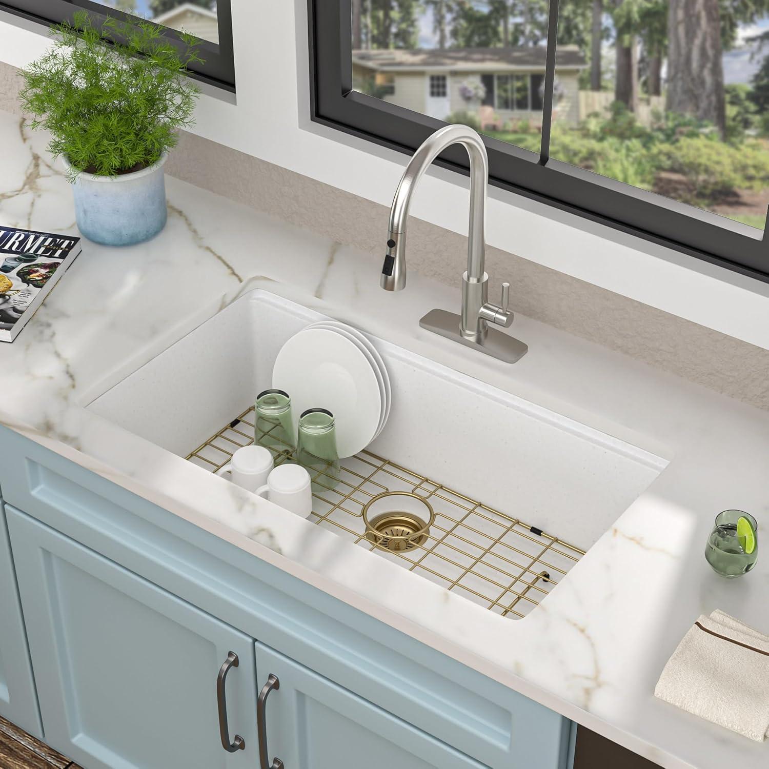 Fregadero de Cocina Fulorni 30" Blanco Compuesto de Granito