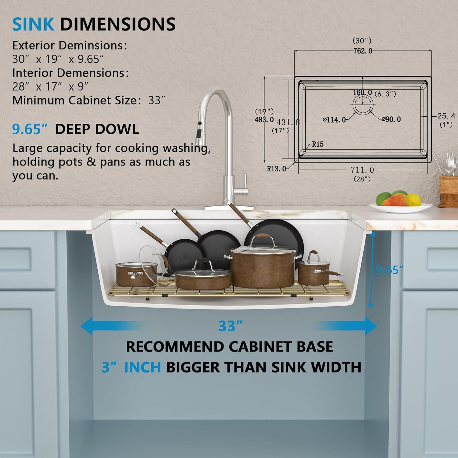 Fregadero de Cocina Fulorni 30" Blanco Compuesto de Granito