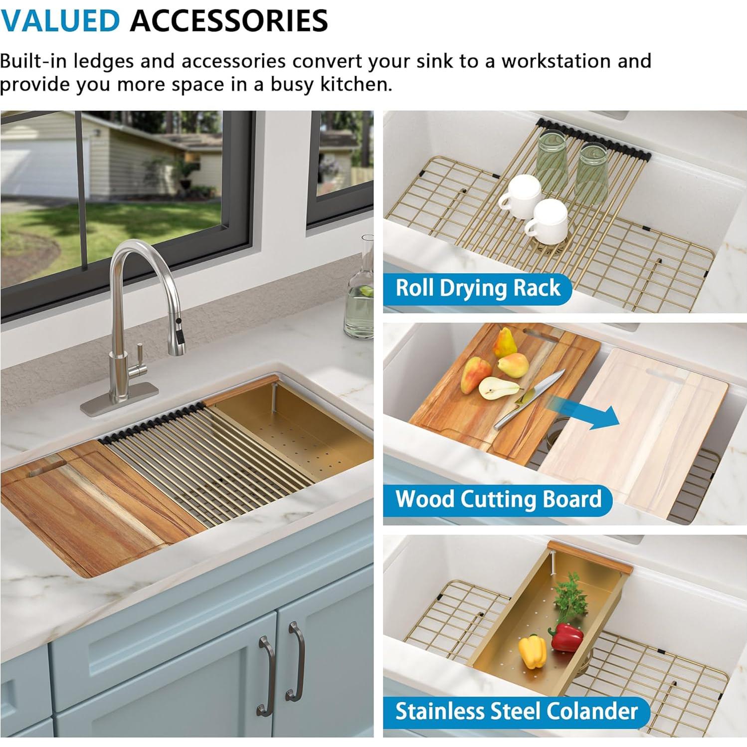 Fregadero de Cocina Fulorni 30" Blanco Compuesto de Granito