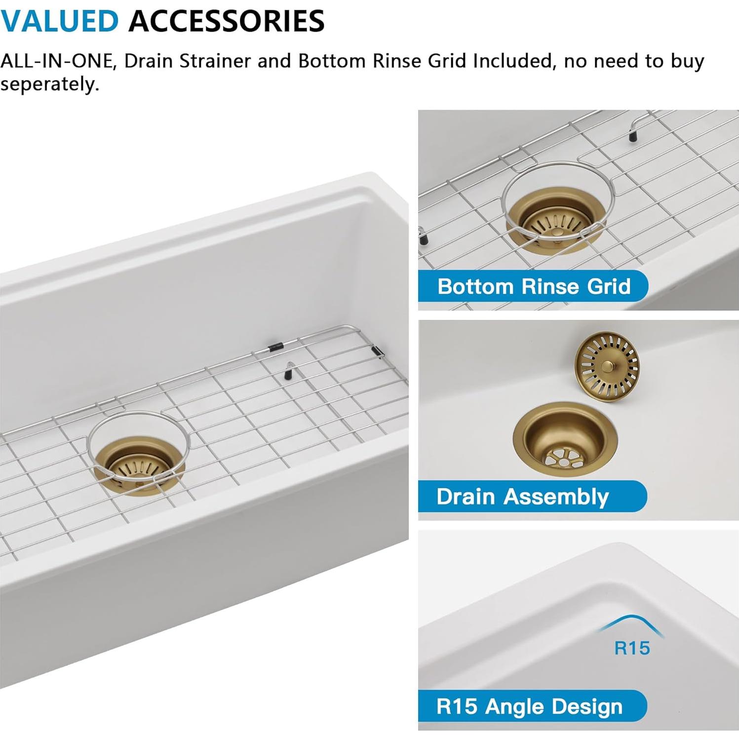 Fregadero de Cocina Fulorni 30" Blanco Compuesto de Granito