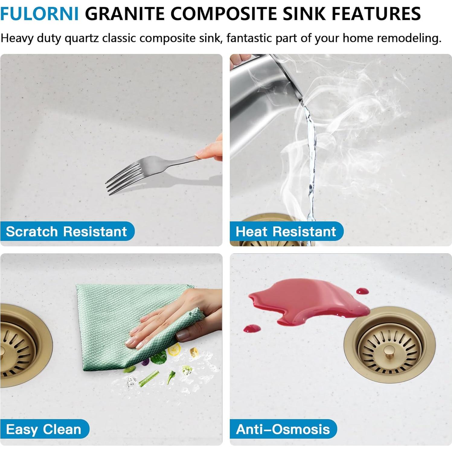 Fregadero de Cocina Fulorni 30" Blanco Compuesto de Granito