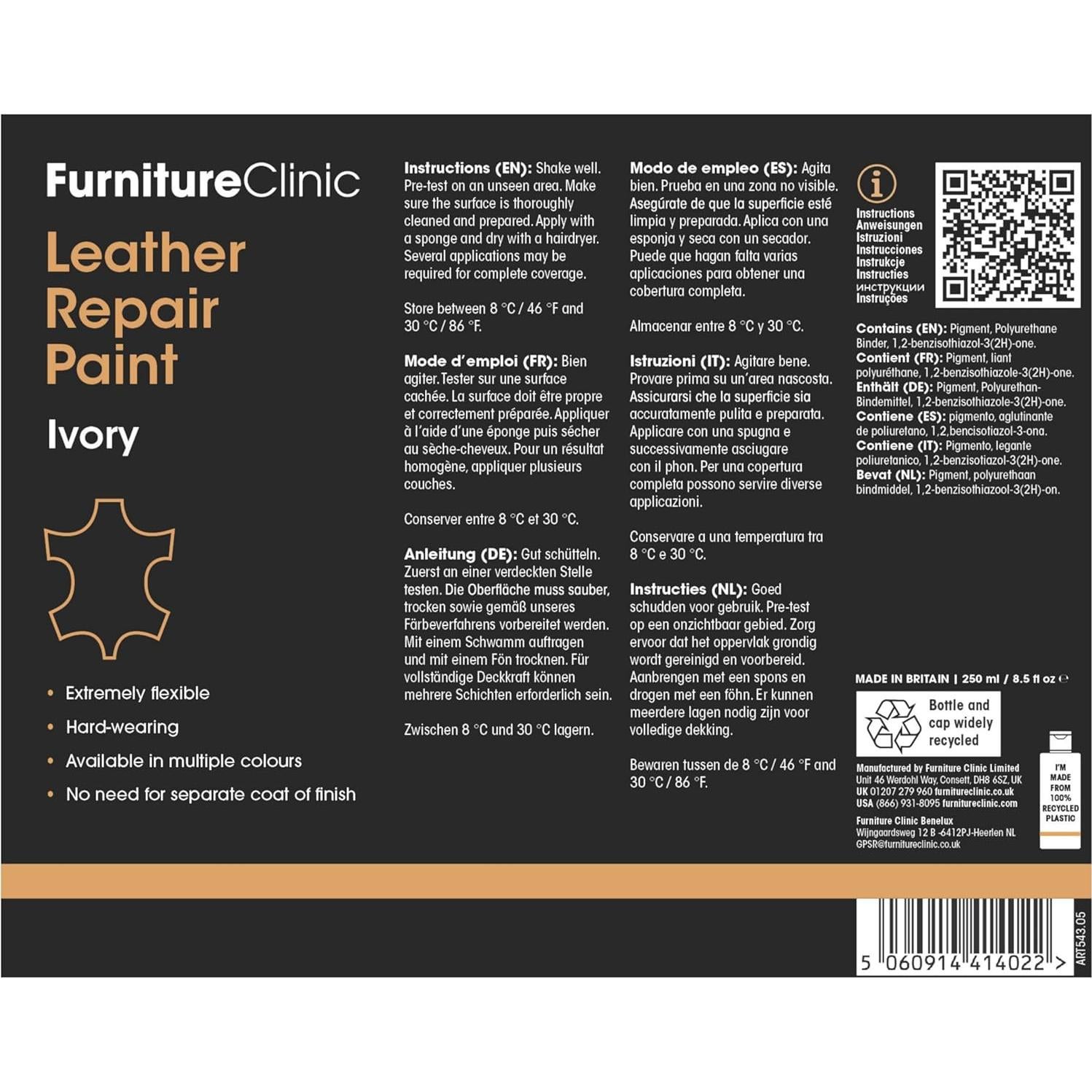 Pintura para Reparación de Cuero Furniture Clinic 50ml Marfil