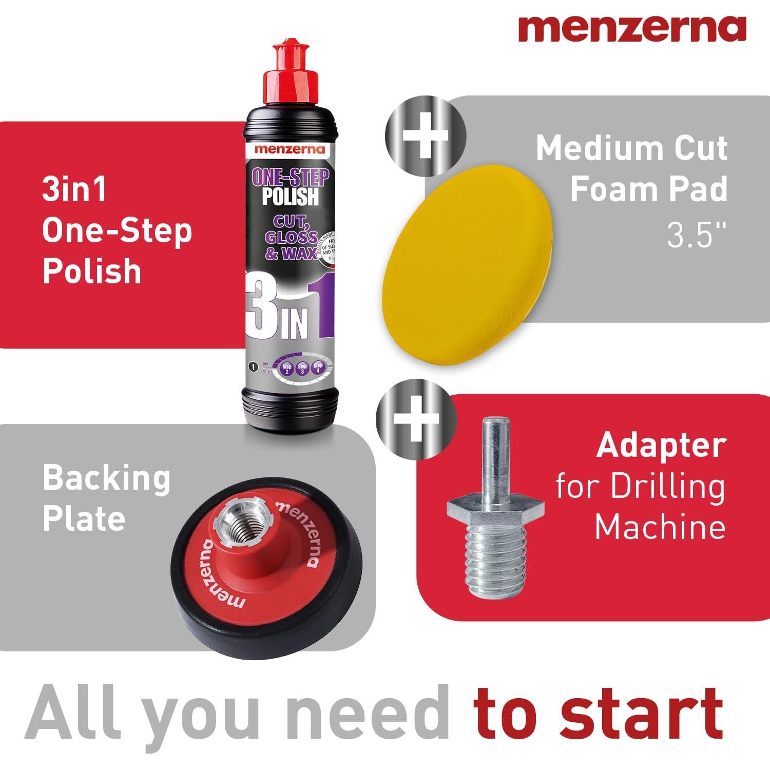Set de Pulido Menzerna 3en1 con Adaptador para Taladro