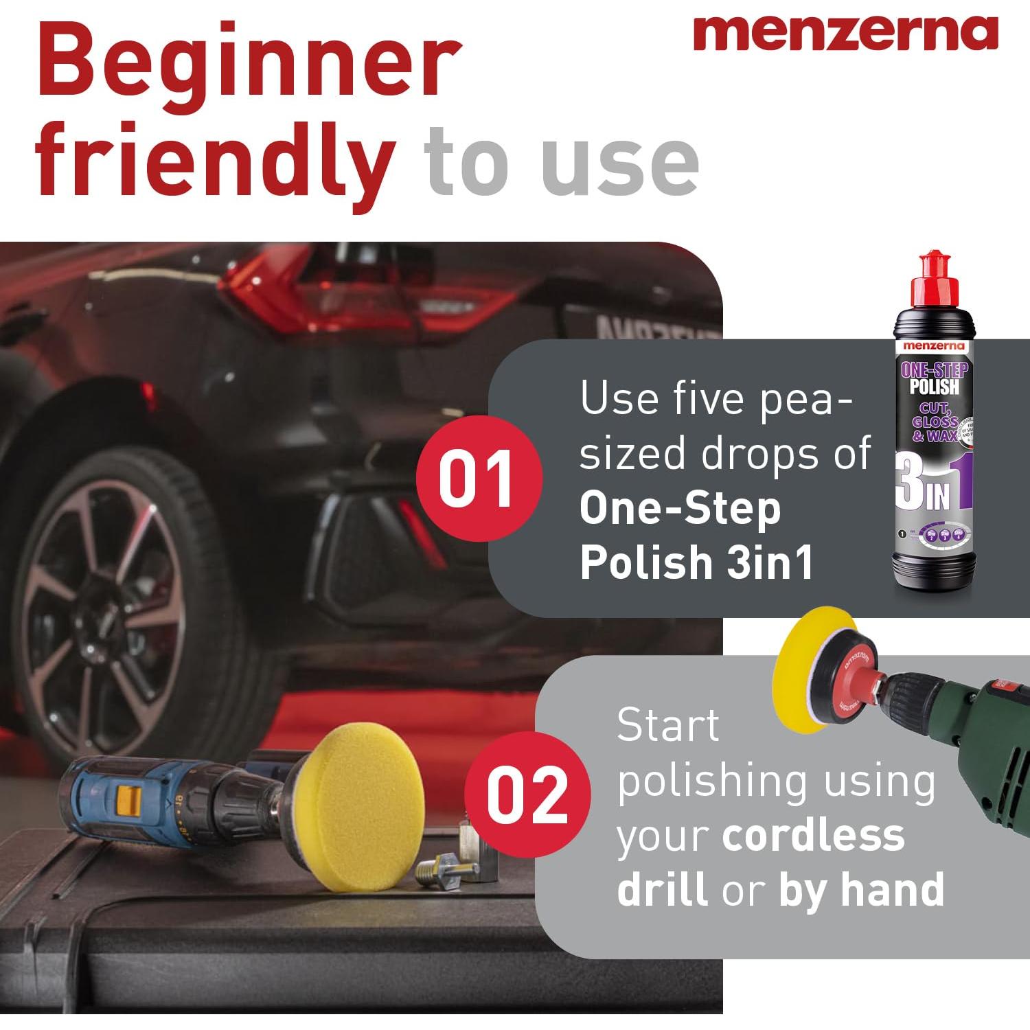 Set de Pulido Menzerna 3en1 con Adaptador para Taladro