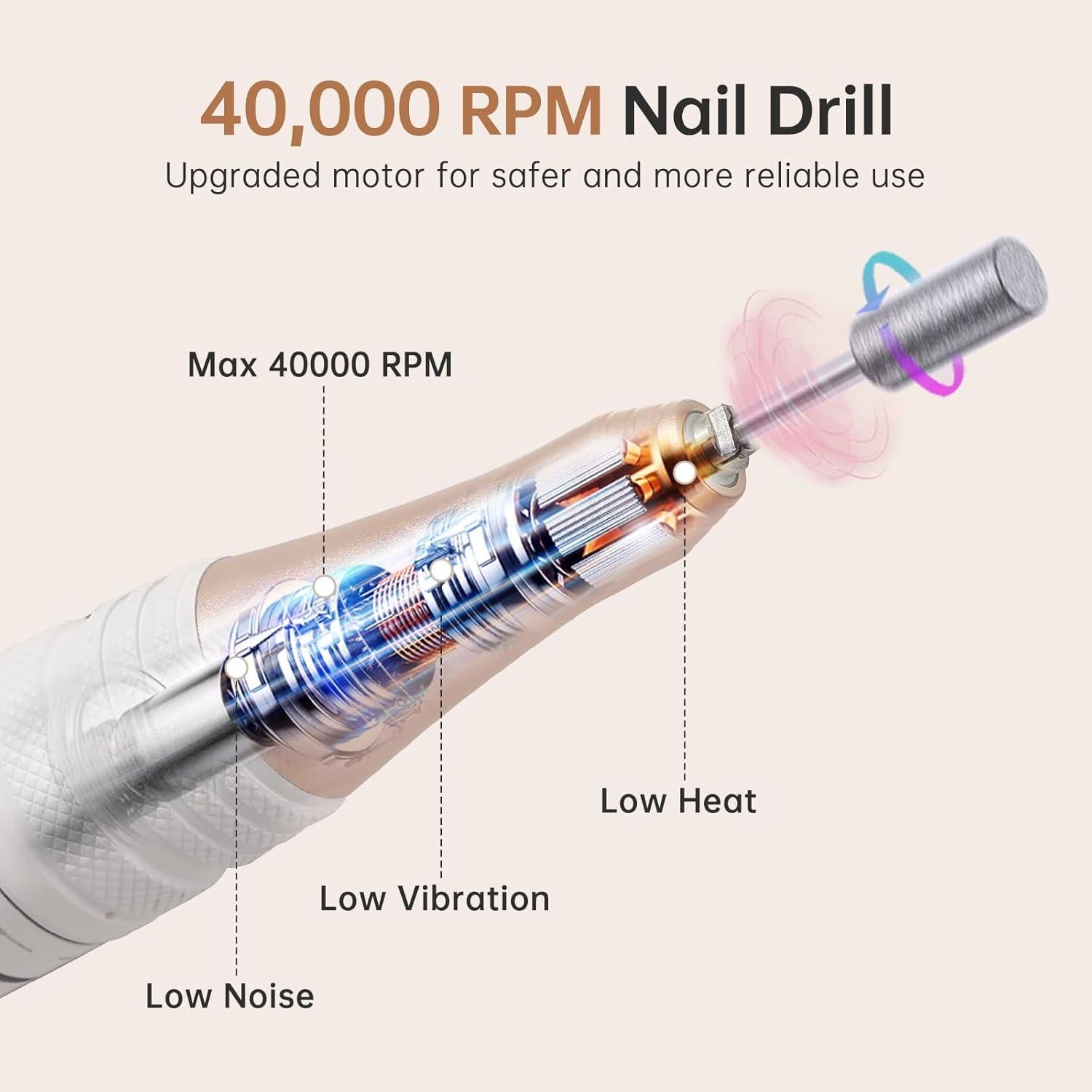 Taladro de Uñas Eléctrico CHRISTINE SHELLY 40000 RPM Inalámbrico