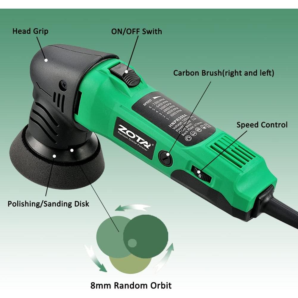 Mini Pulidor Orbital 380W Zotatools 3" y 2" Velocidad Variable