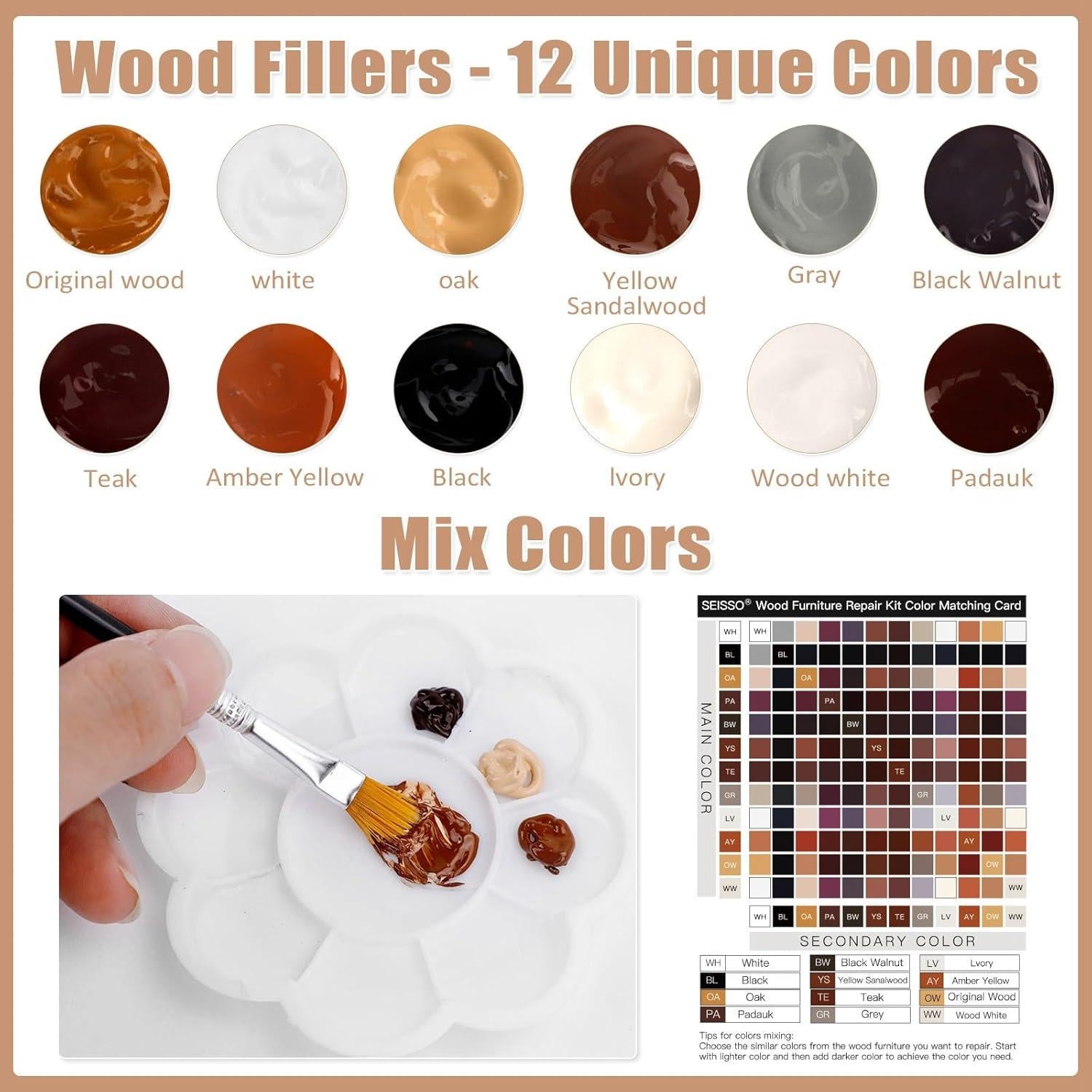 Kit de Reparación de Muebles SEISSO - 12 Colores Relleno de Madera