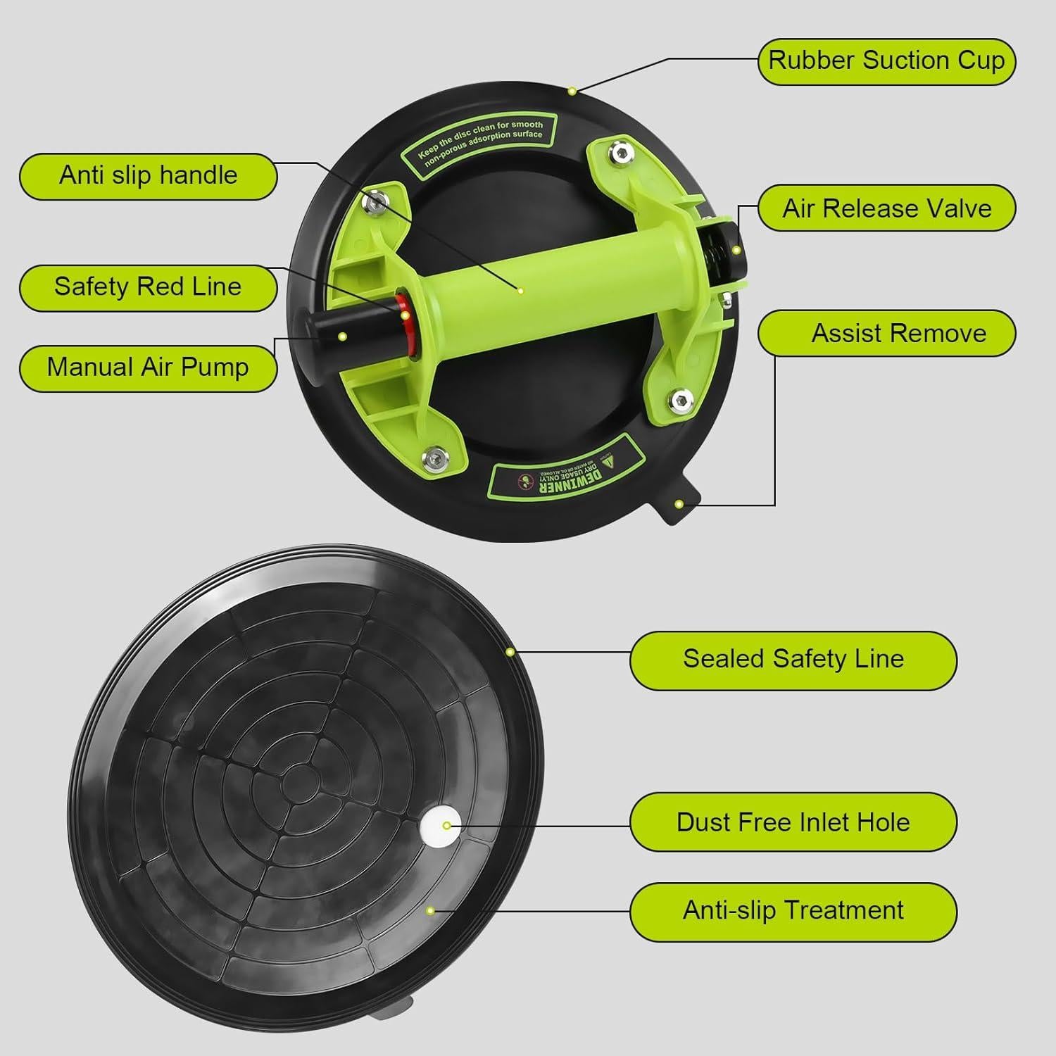 Ventosas de Vidrio DEWINNER 20cm - Elevador Industrial 299kg - Paquete de 2