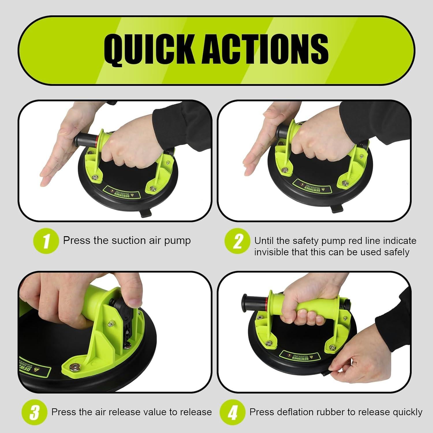 Ventosas de Vidrio DEWINNER 20cm - Elevador Industrial 299kg - Paquete de 2