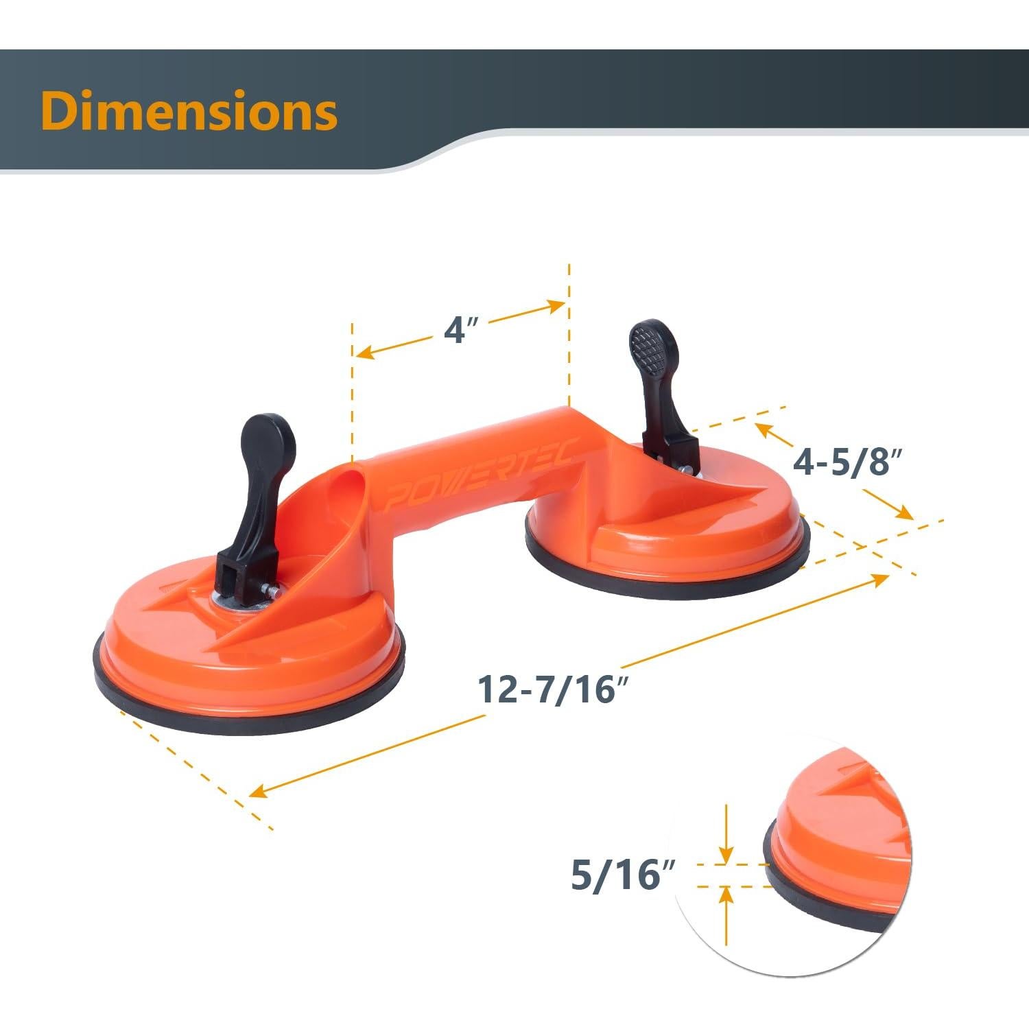 Copa de Succión Doble POWERTEC 2PK para Vidrio y Azulejos