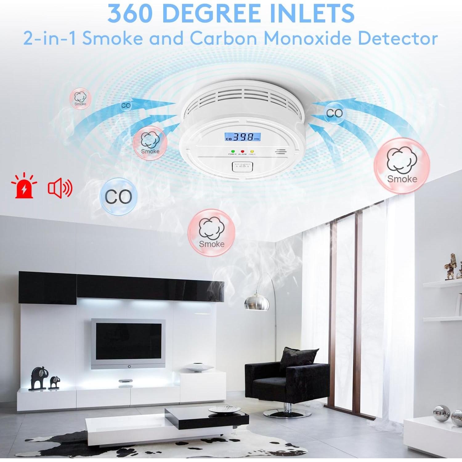 Detector de Humo y Monóxido Soewolit 4 Paquetes 85 dB