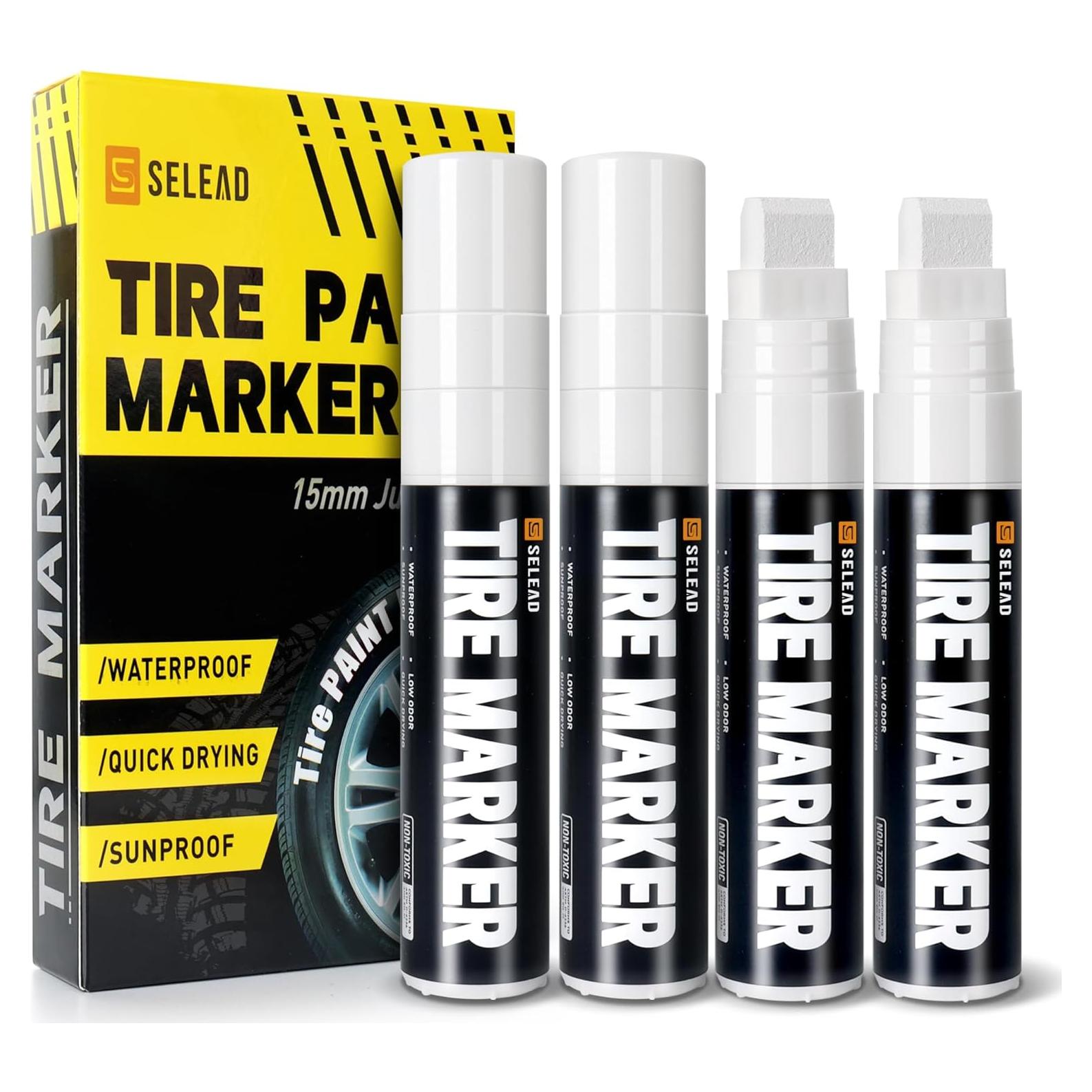 Marcadores Jumbo de Neumáticos SELEAD - Paquete de 4 Blancos 15mm