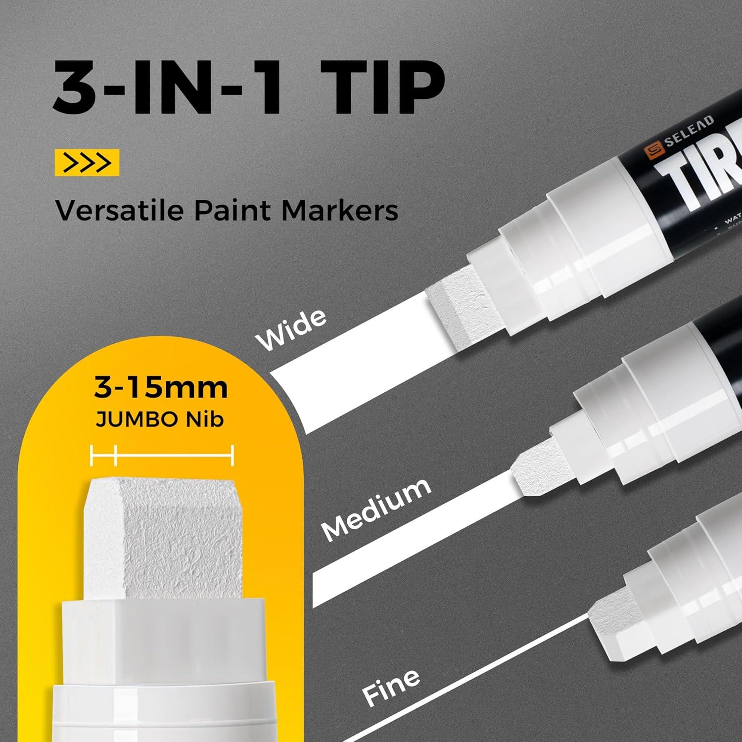 Marcadores Jumbo de Neumáticos SELEAD - Paquete de 4 Blancos 15mm