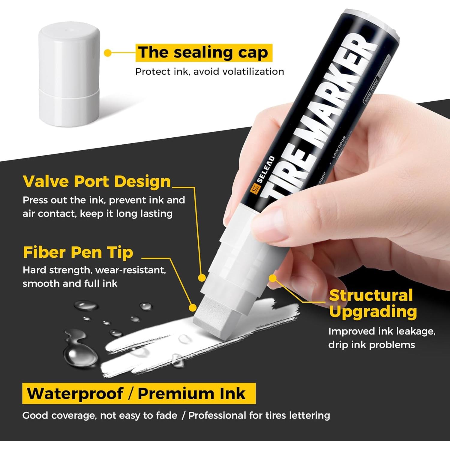 Marcadores Jumbo de Neumáticos SELEAD - Paquete de 4 Blancos 15mm