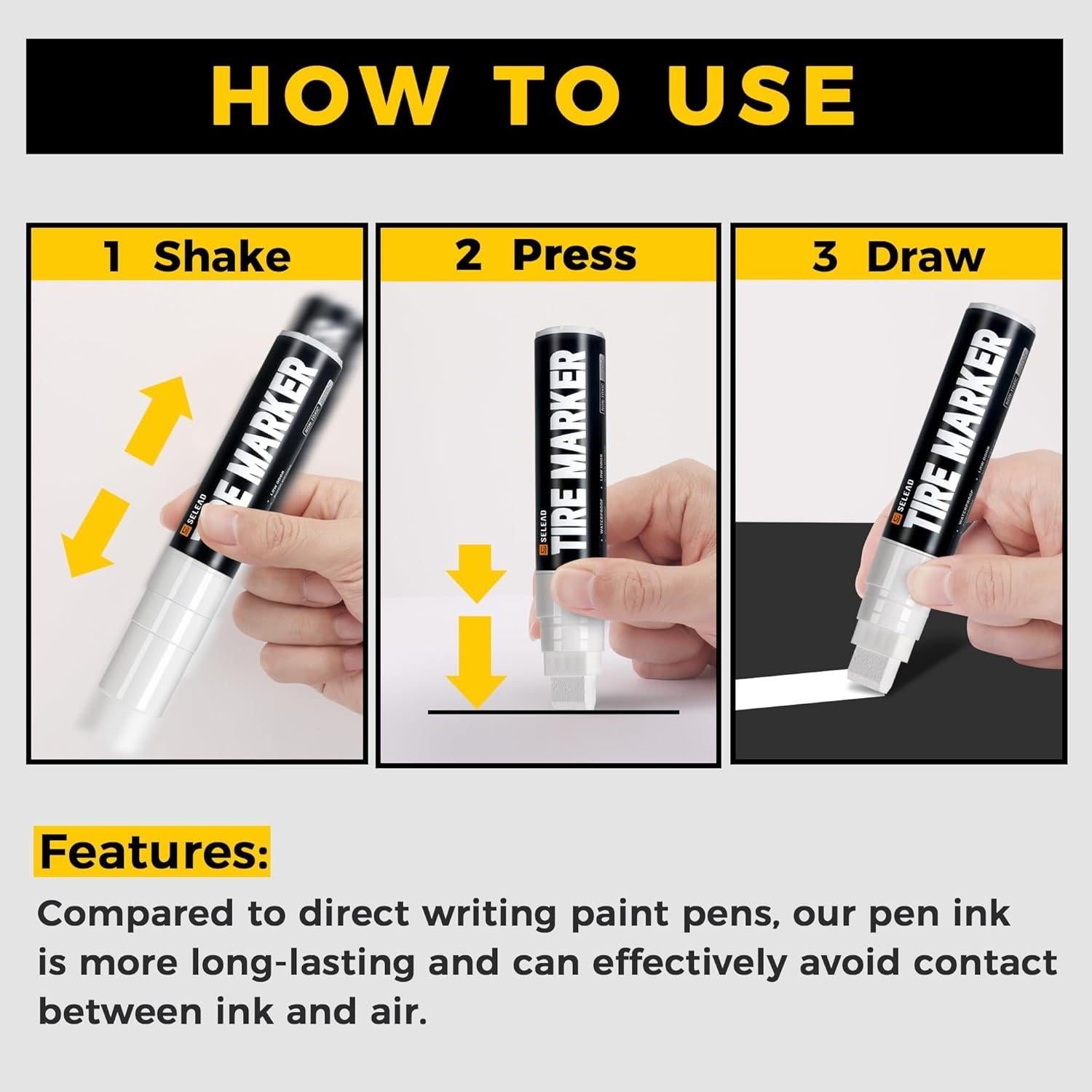 Marcadores Jumbo de Neumáticos SELEAD - Paquete de 4 Blancos 15mm