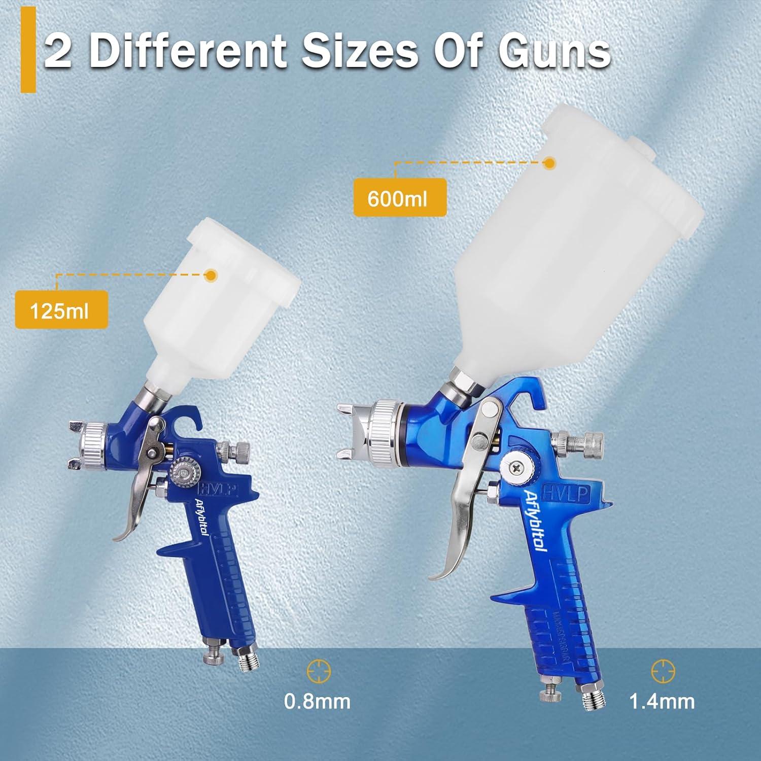 Juego de pistolas de pintura HVLP Aflybltol 0.8mm y 1.4mm