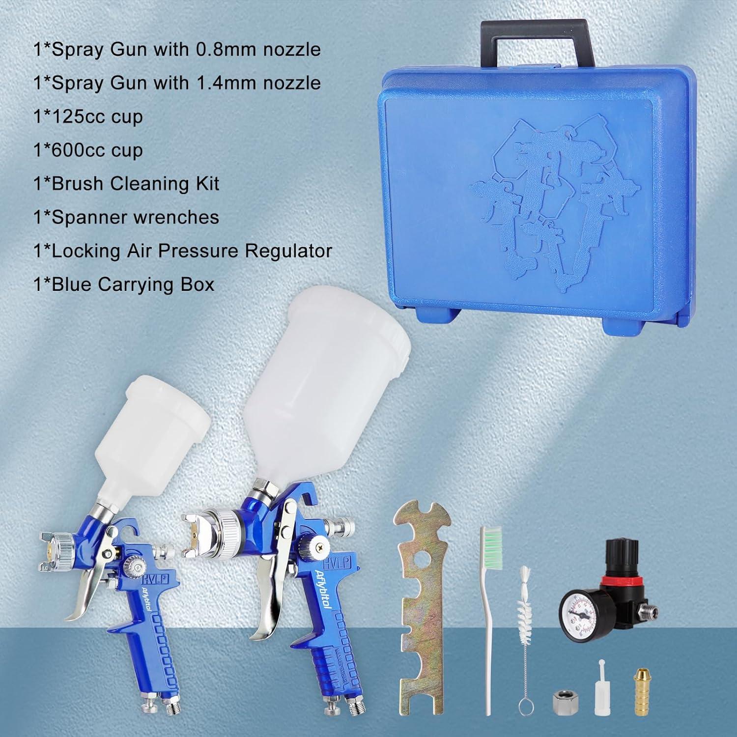 Juego de pistolas de pintura HVLP Aflybltol 0.8mm y 1.4mm