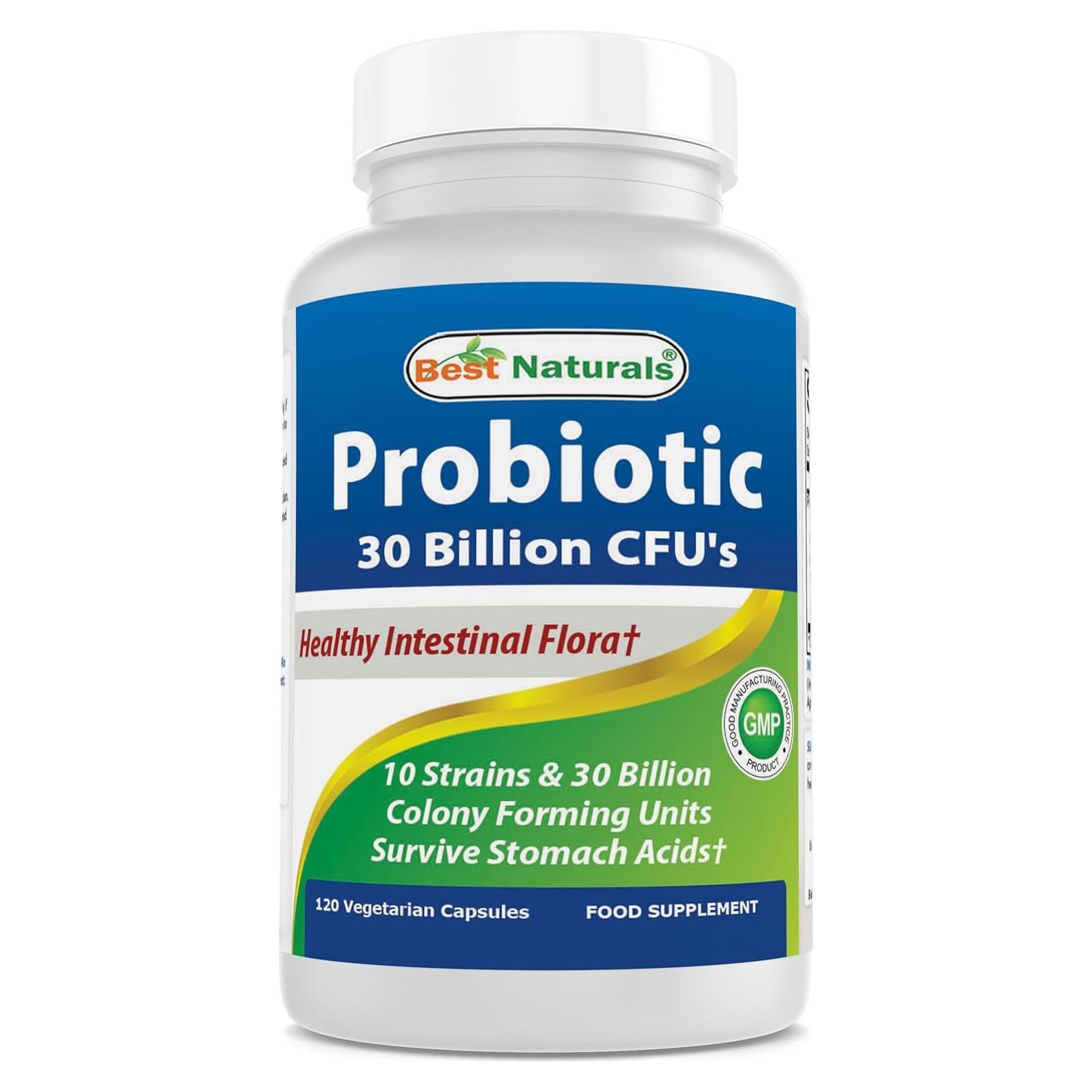 Probiotico 10 Cepas 30 Mil Millones CFU Mejores Naturales 120 Cápsulas