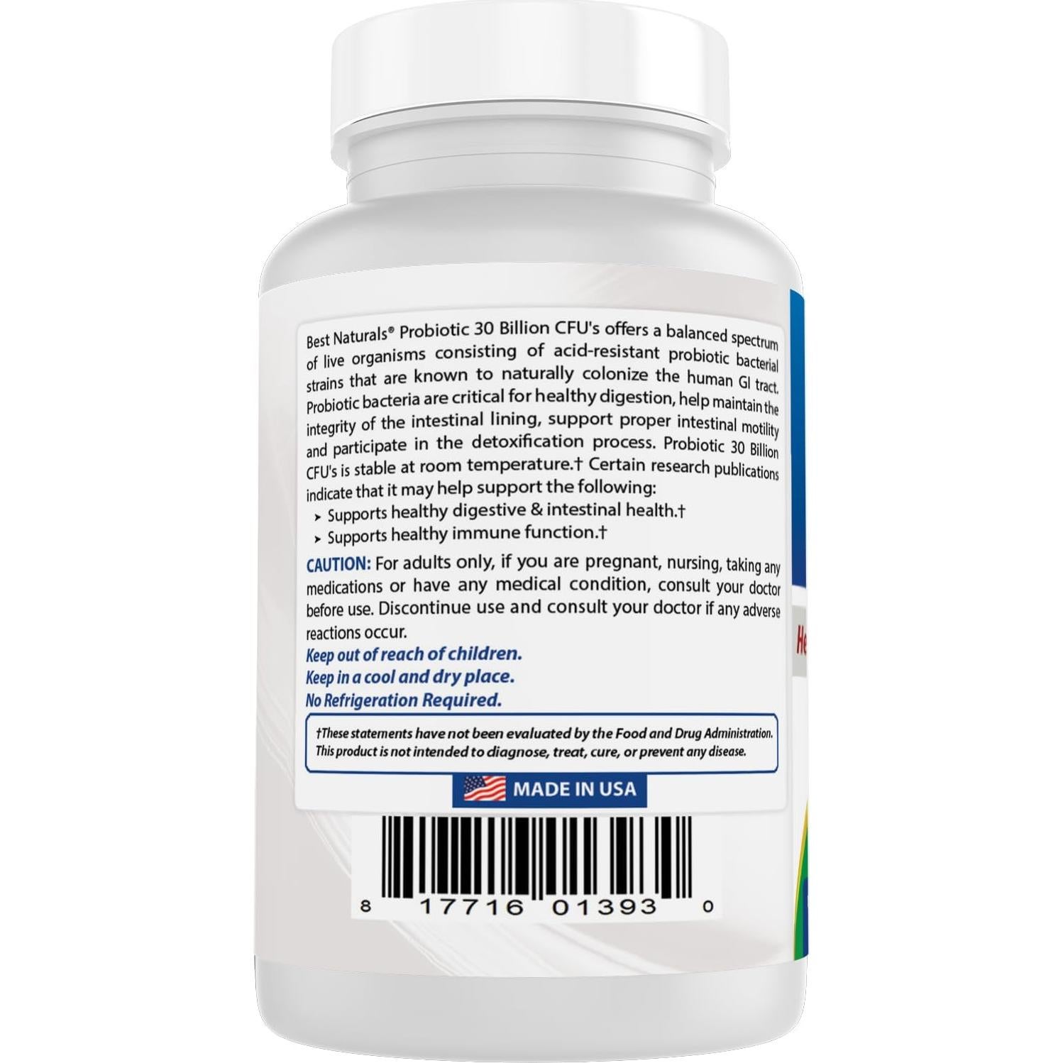 Probiotico 10 Cepas 30 Mil Millones CFU Mejores Naturales 120 Cápsulas