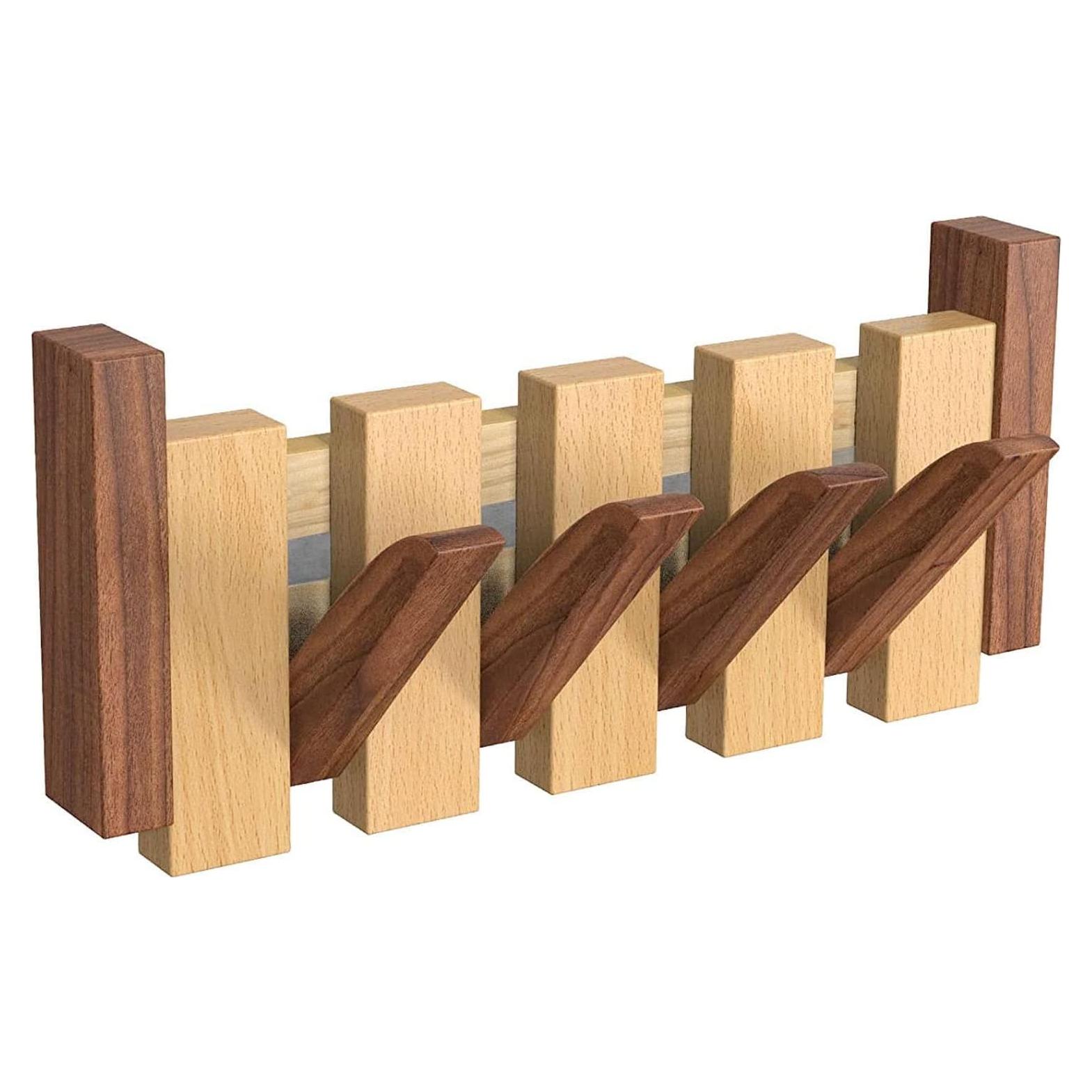 Perchero de Pared OLETNY de Madera con 4 Ganchos Plegables