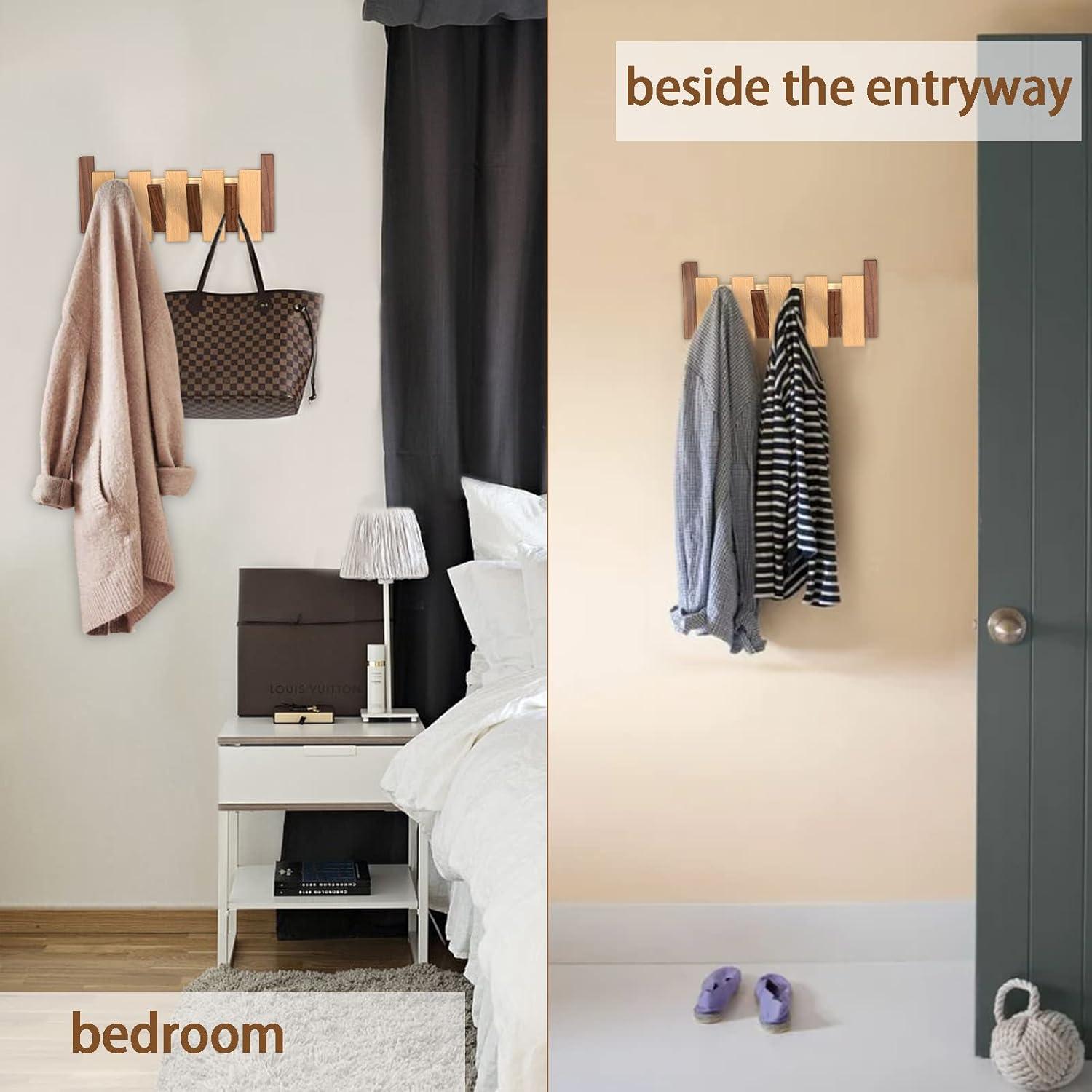 Perchero de Pared OLETNY de Madera con 4 Ganchos Plegables