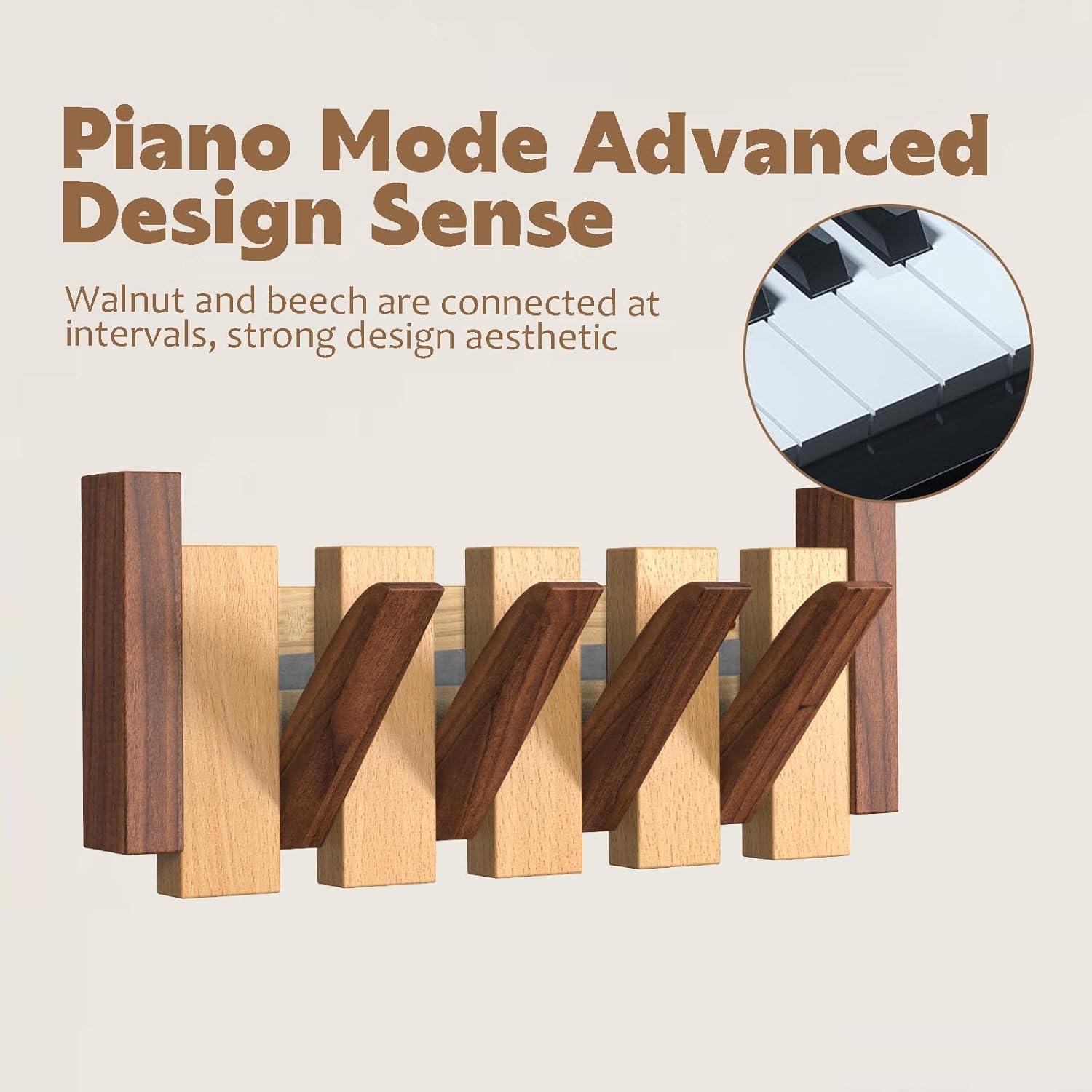 Perchero de Pared OLETNY de Madera con 4 Ganchos Plegables