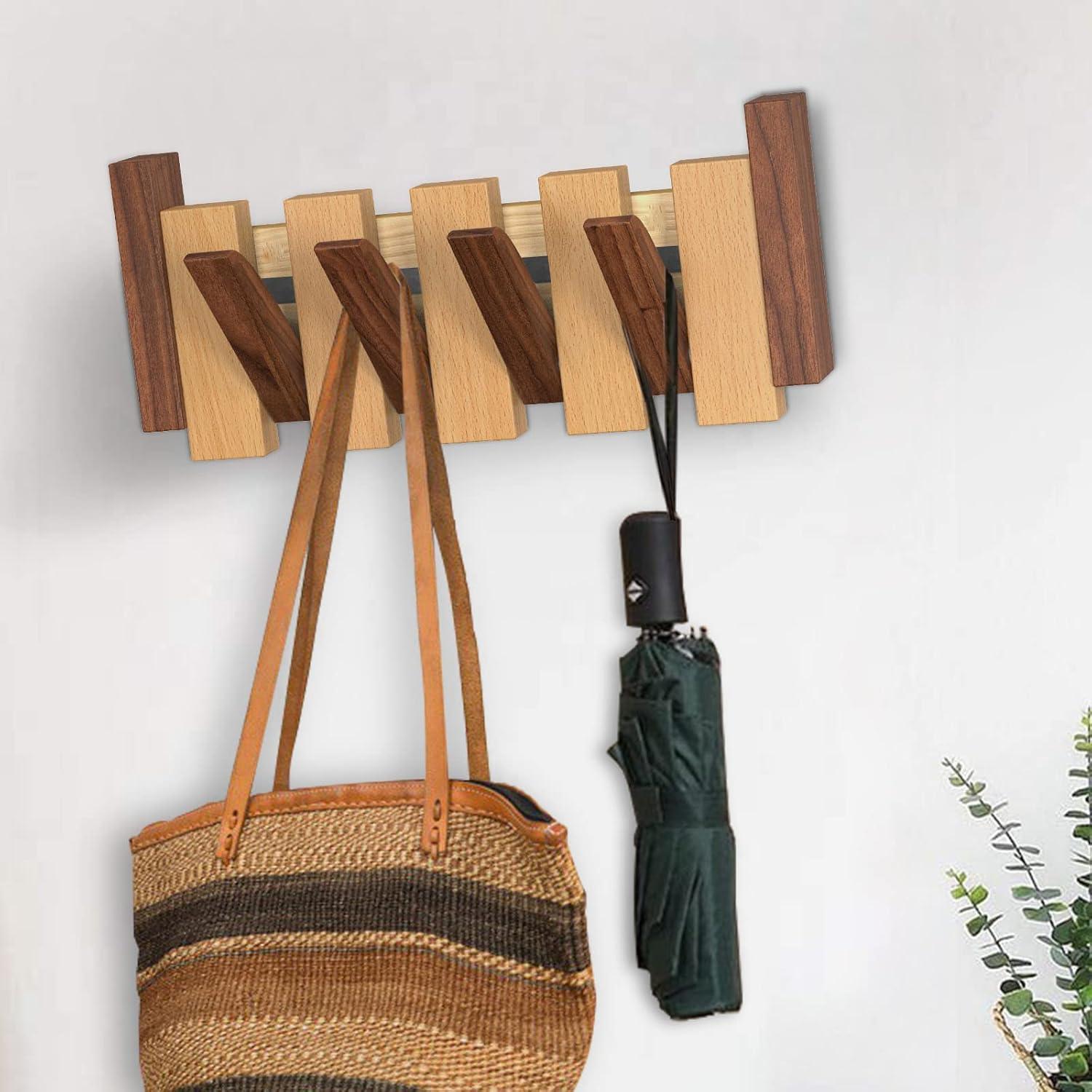 Perchero de Pared OLETNY de Madera con 4 Ganchos Plegables