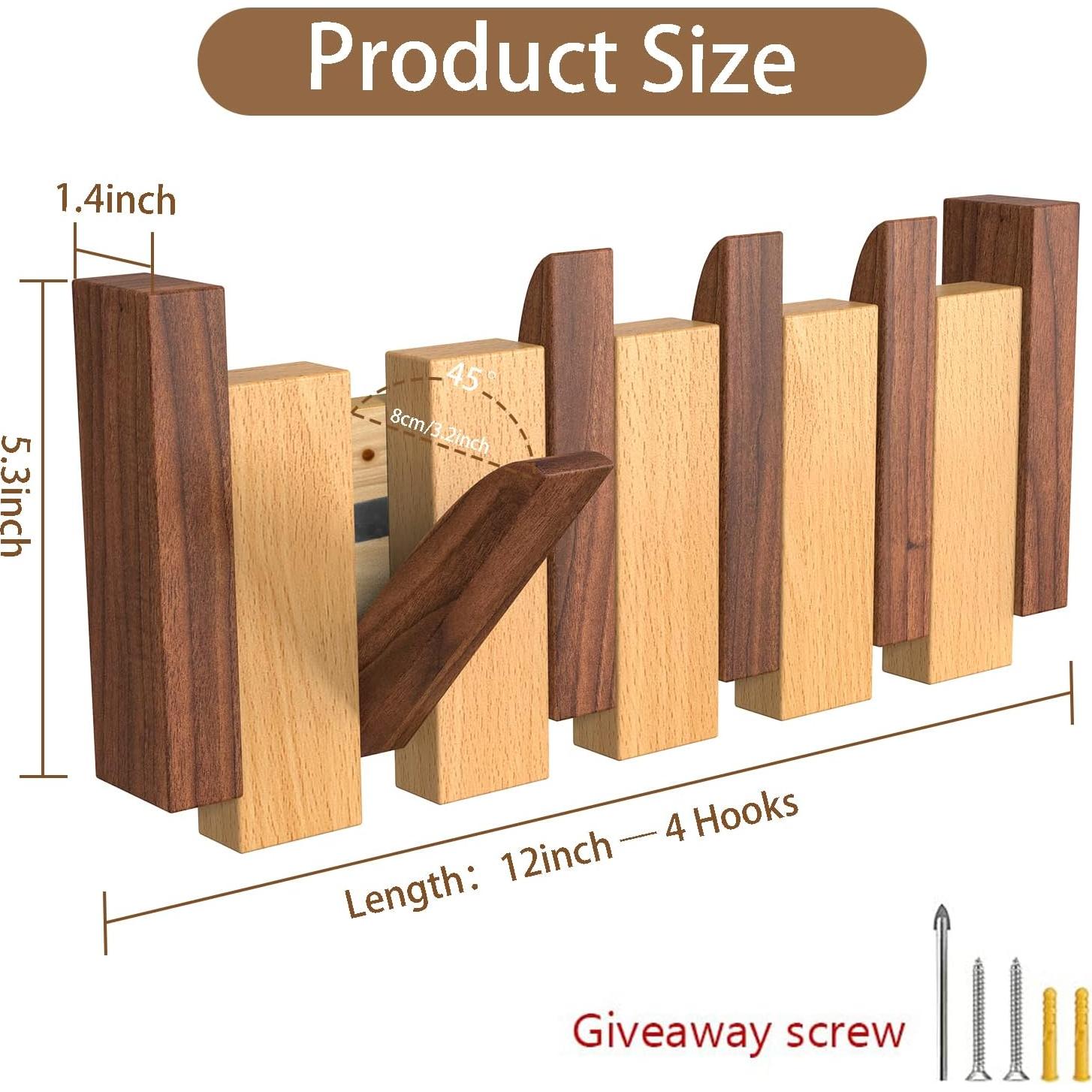 Perchero de Pared OLETNY de Madera con 4 Ganchos Plegables